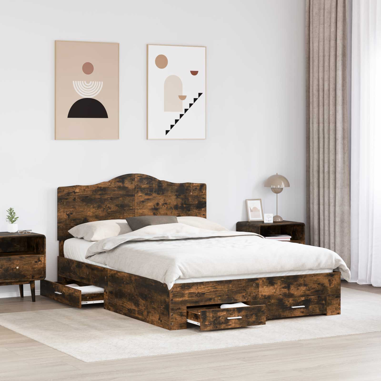 vidaXL Ramka łóżka Dąb wędzony 150 x 200 cm Materiał drewnopochodny