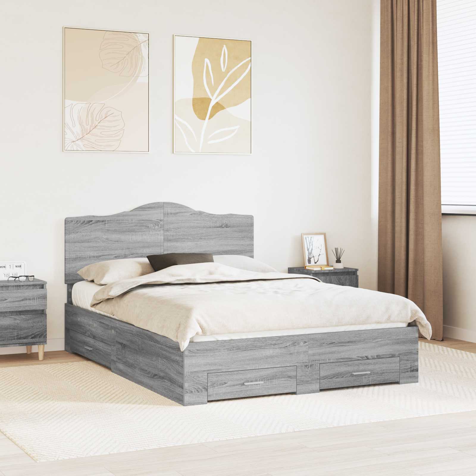 vidaXL Ramka łóżka Szary Sonoma 150 x 200 cm Materiał drewnopochodny