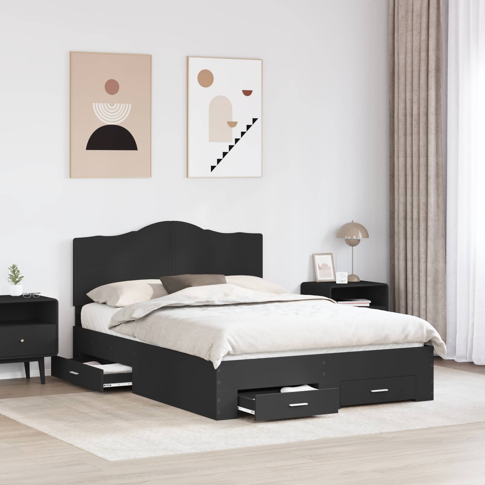 vidaXL Ramka łóżka Czarny 140 x 190 cm Materiał drewnopochodny