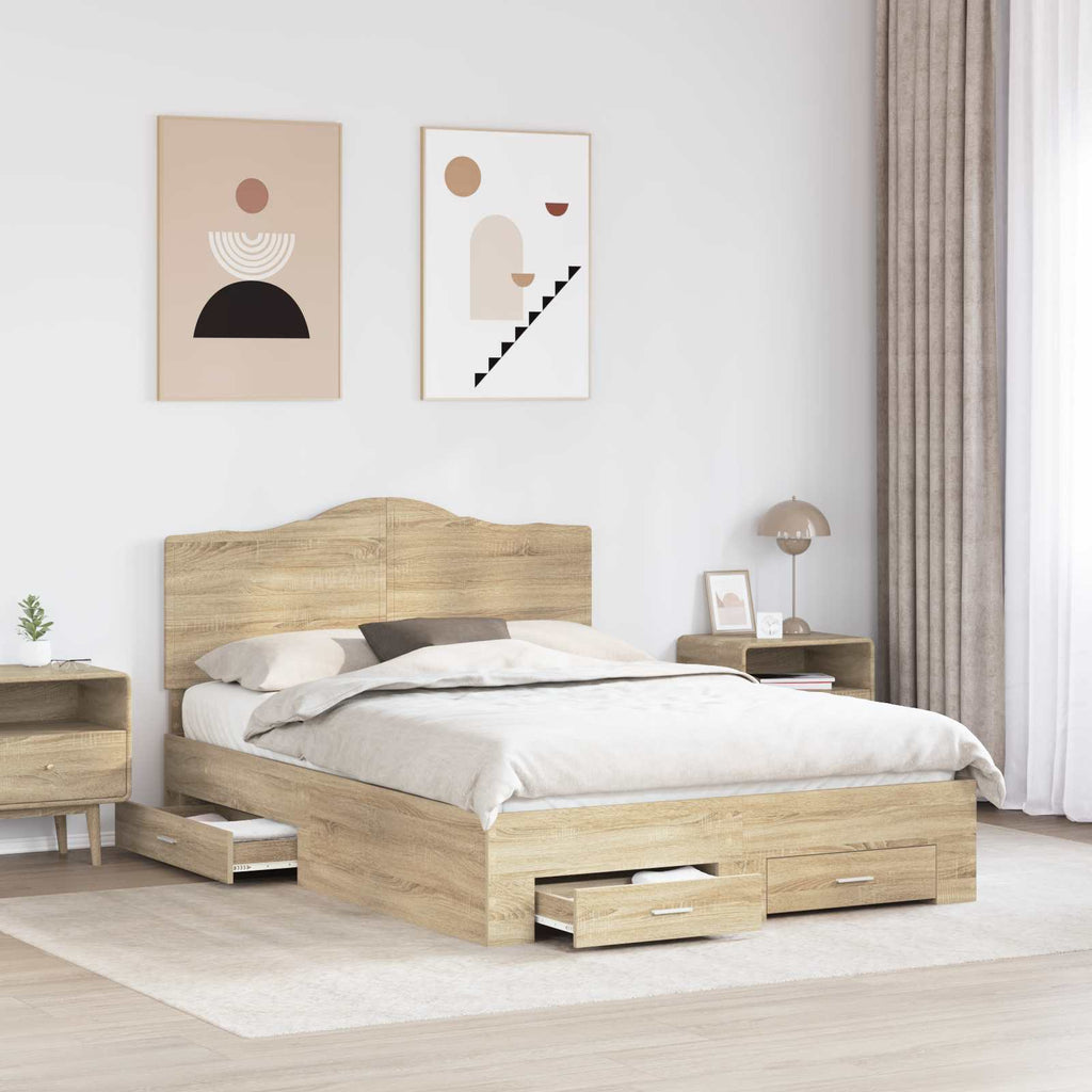 vidaXL Ramka łóżka Dąb Sonoma 140 x 190 cm Materiał drewnopochodny