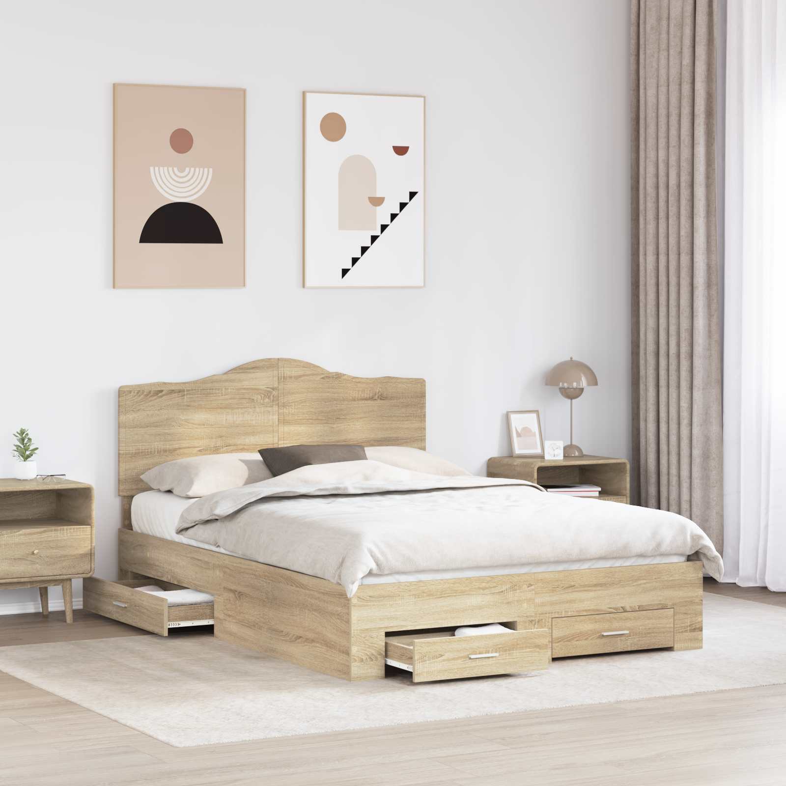 vidaXL Ramka łóżka Dąb Sonoma 140 x 190 cm Materiał drewnopochodny