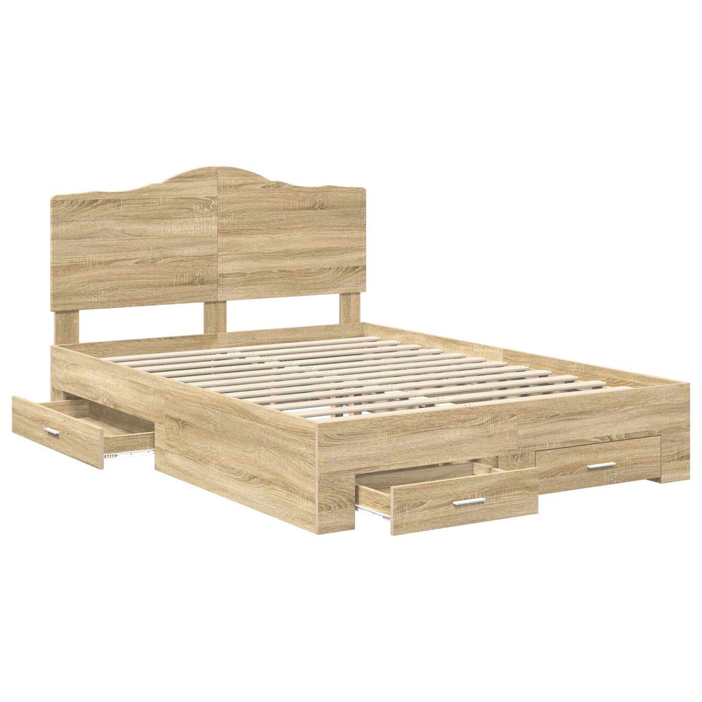 vidaXL Ramka łóżka Dąb Sonoma 140 x 190 cm Materiał drewnopochodny