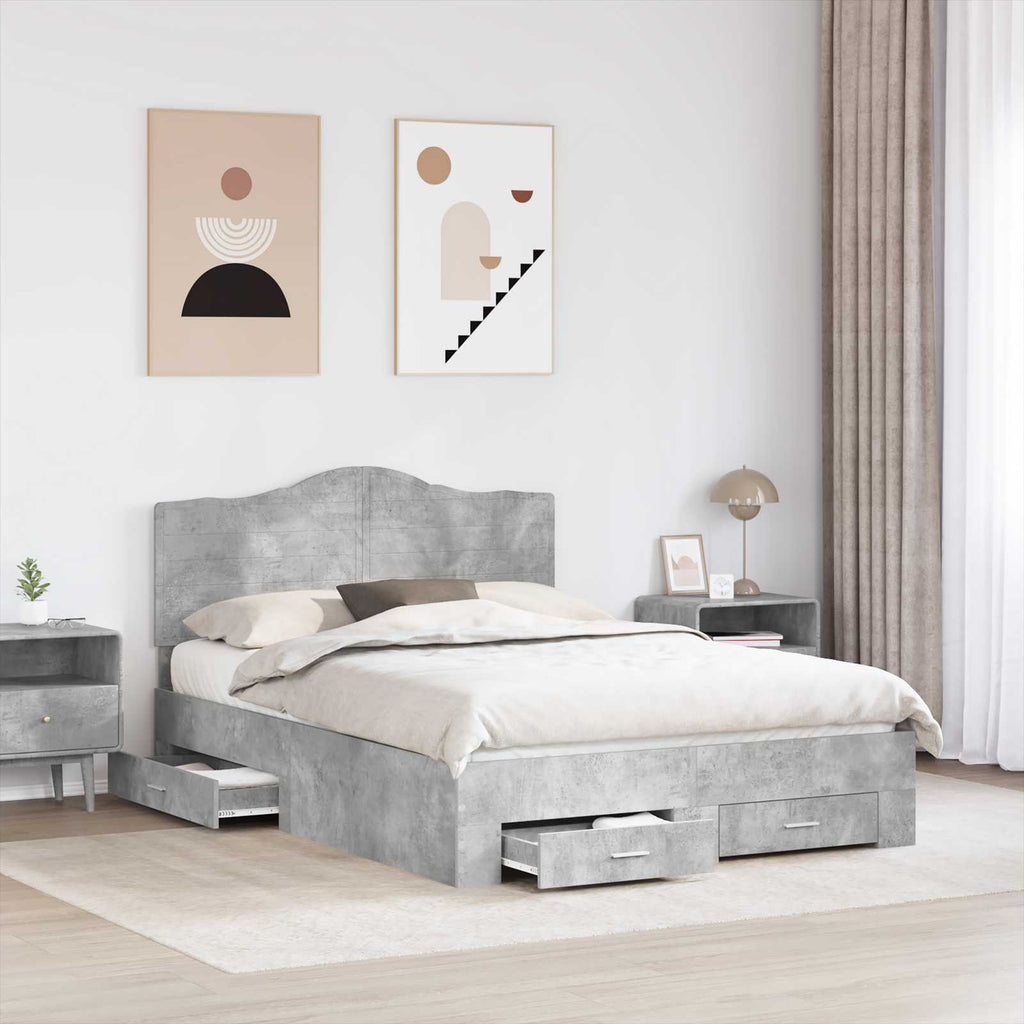 vidaXL Ramka łóżka Betonowy szary 140 x 190 cm Materiał drewnopochodny