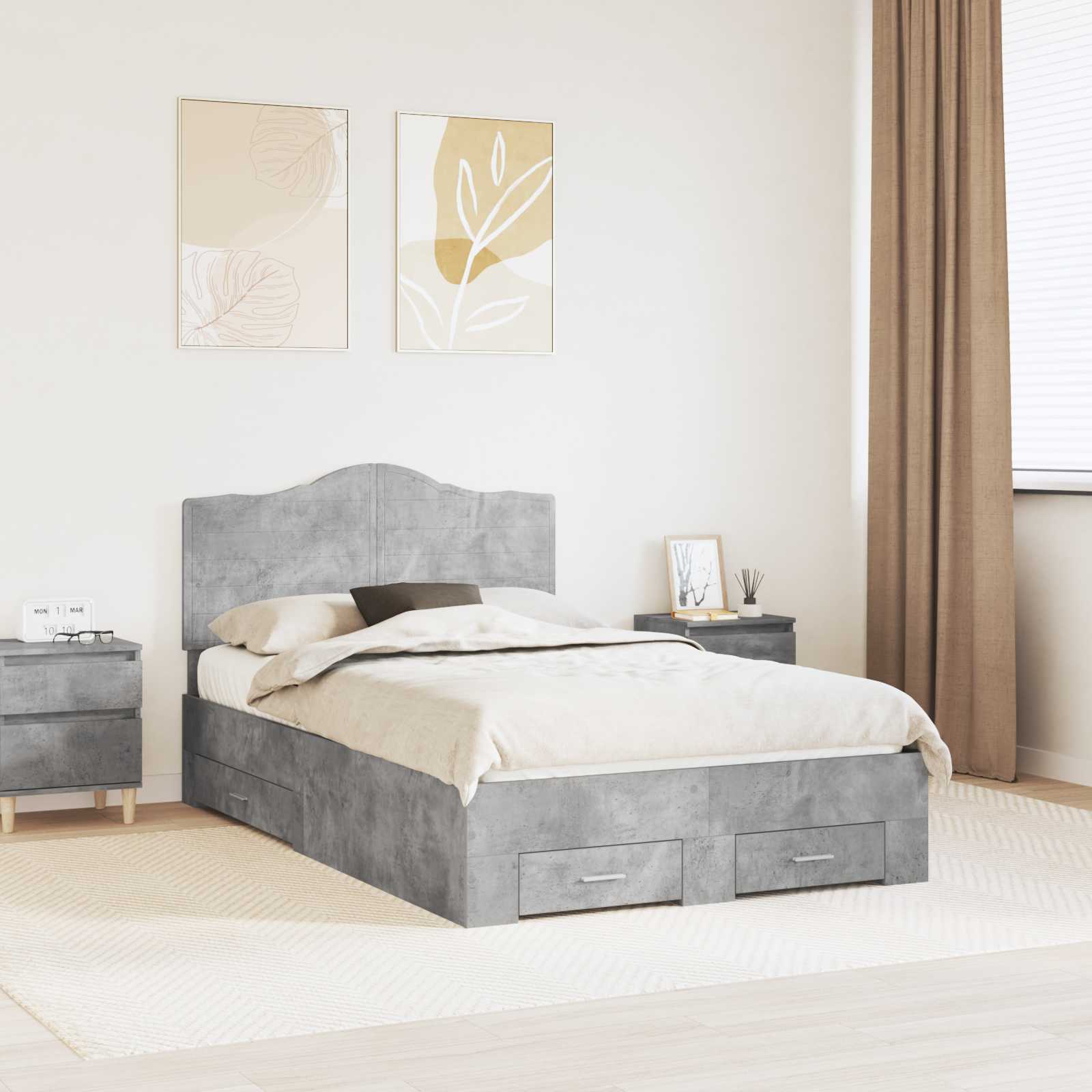 vidaXL Ramka łóżka Betonowy szary 135 x 190 cm Materiał drewnopochodny