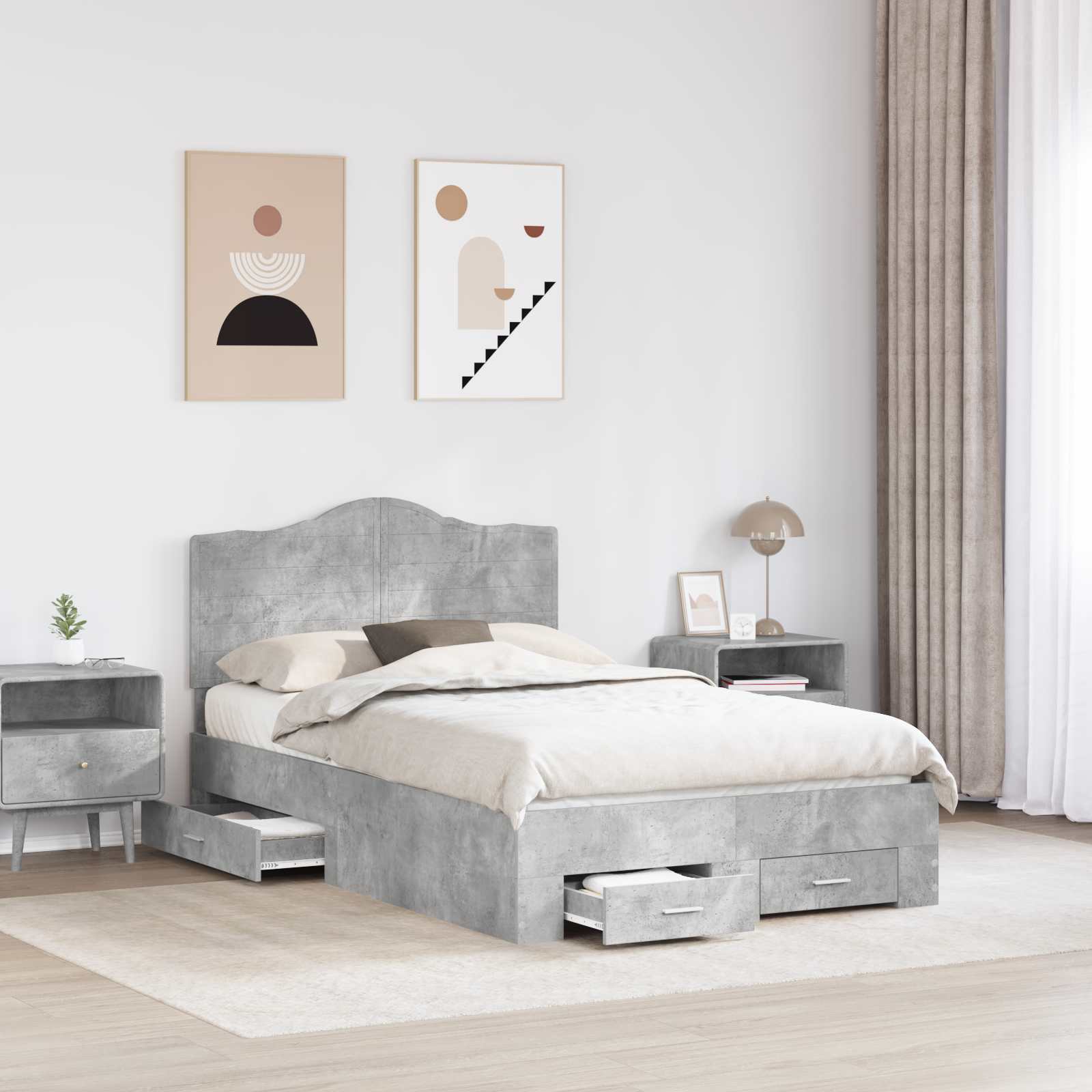vidaXL Ramka łóżka Betonowy szary 135 x 190 cm Materiał drewnopochodny