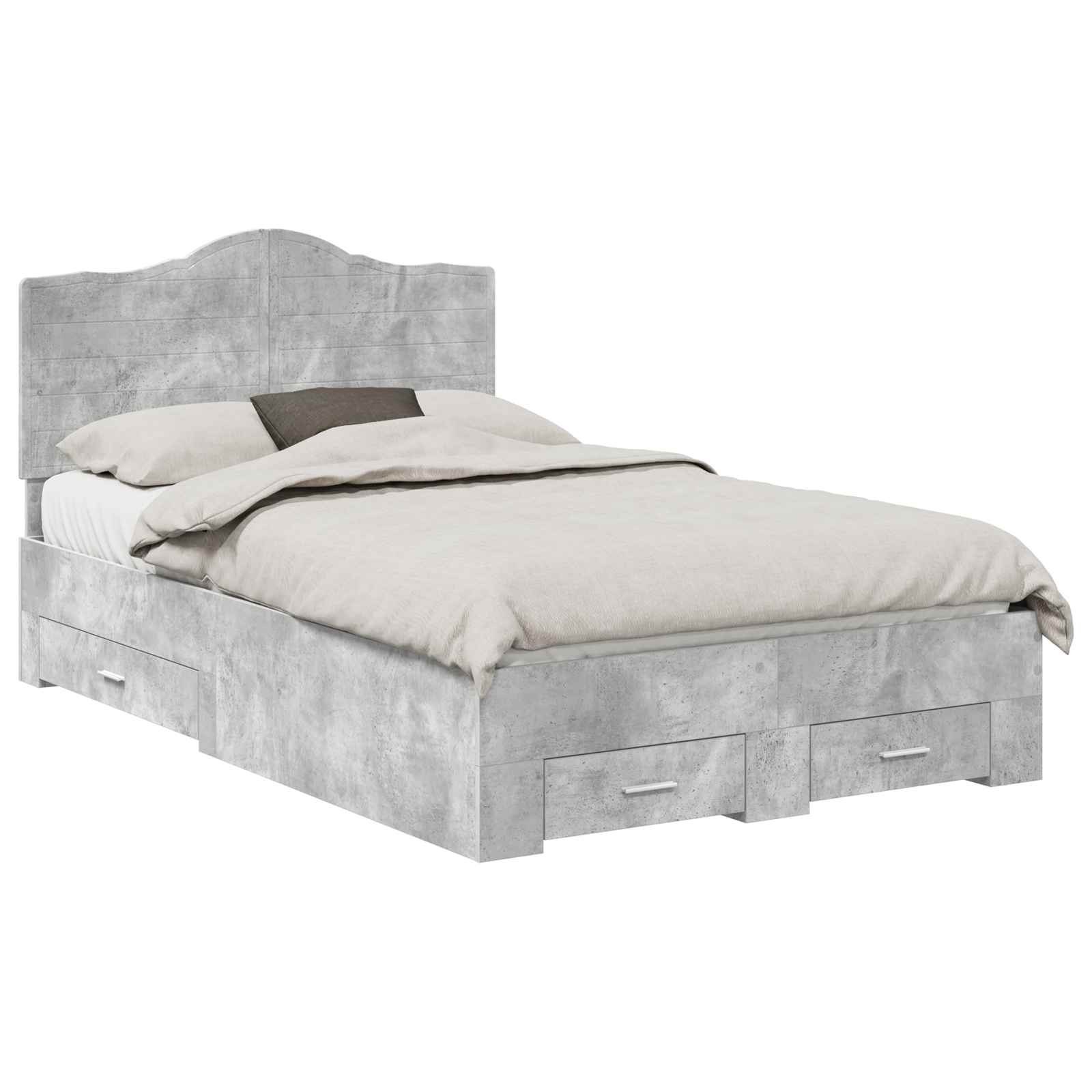 vidaXL Ramka łóżka Betonowy szary 135 x 190 cm Materiał drewnopochodny