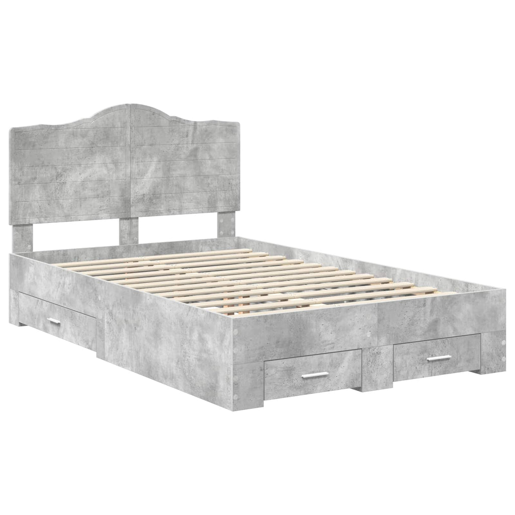 vidaXL Ramka łóżka Betonowy szary 135 x 190 cm Materiał drewnopochodny