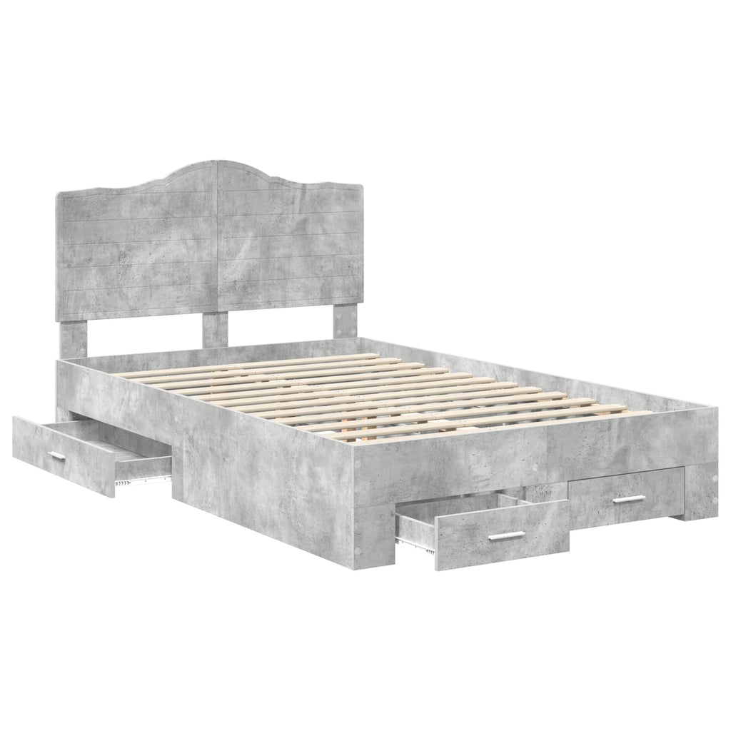 vidaXL Ramka łóżka Betonowy szary 135 x 190 cm Materiał drewnopochodny
