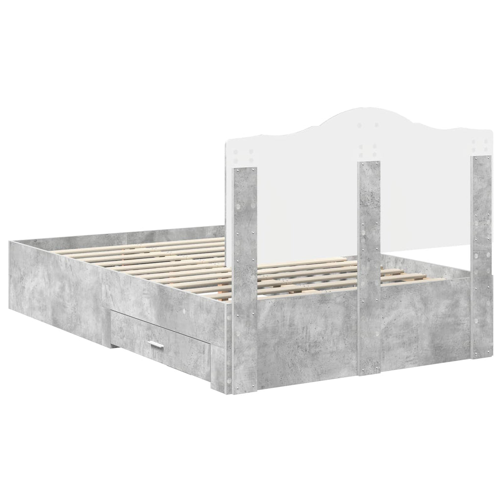 vidaXL Ramka łóżka Betonowy szary 135 x 190 cm Materiał drewnopochodny