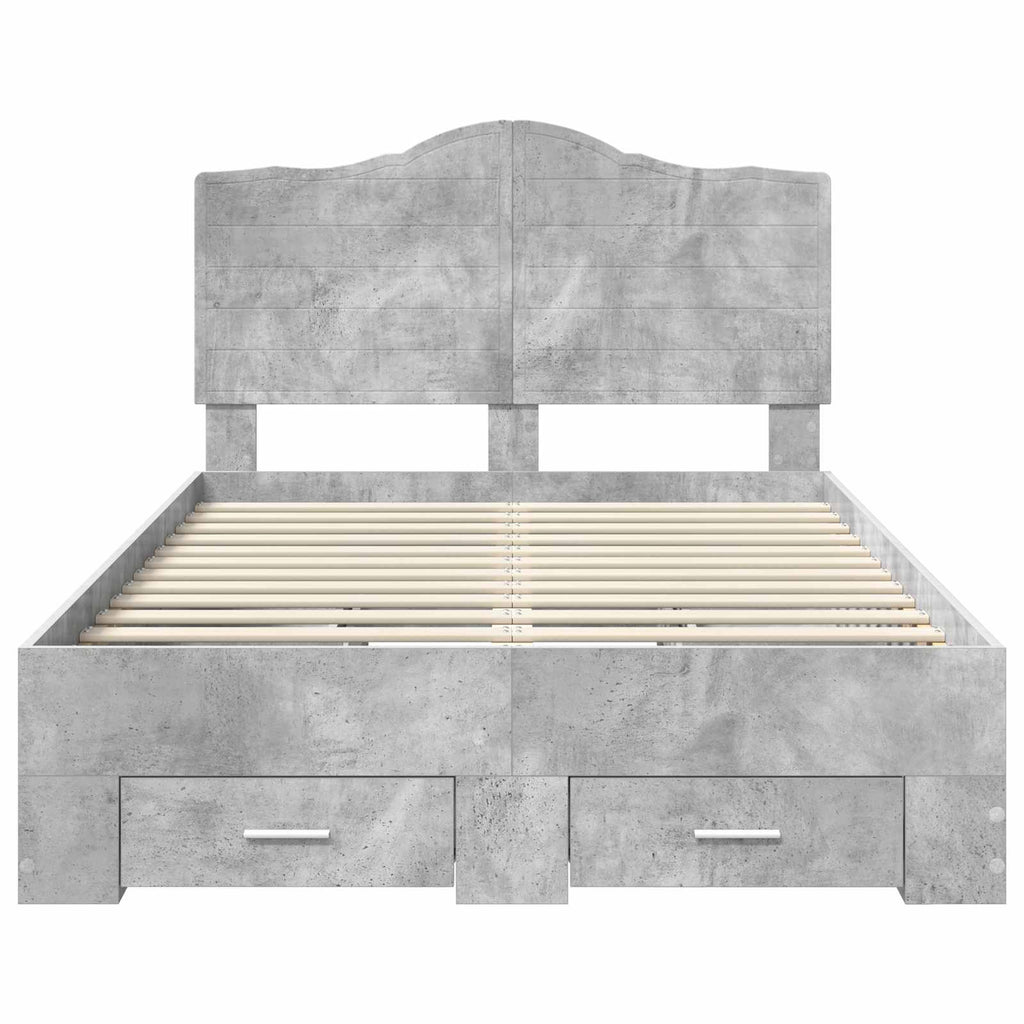 vidaXL Ramka łóżka Betonowy szary 135 x 190 cm Materiał drewnopochodny