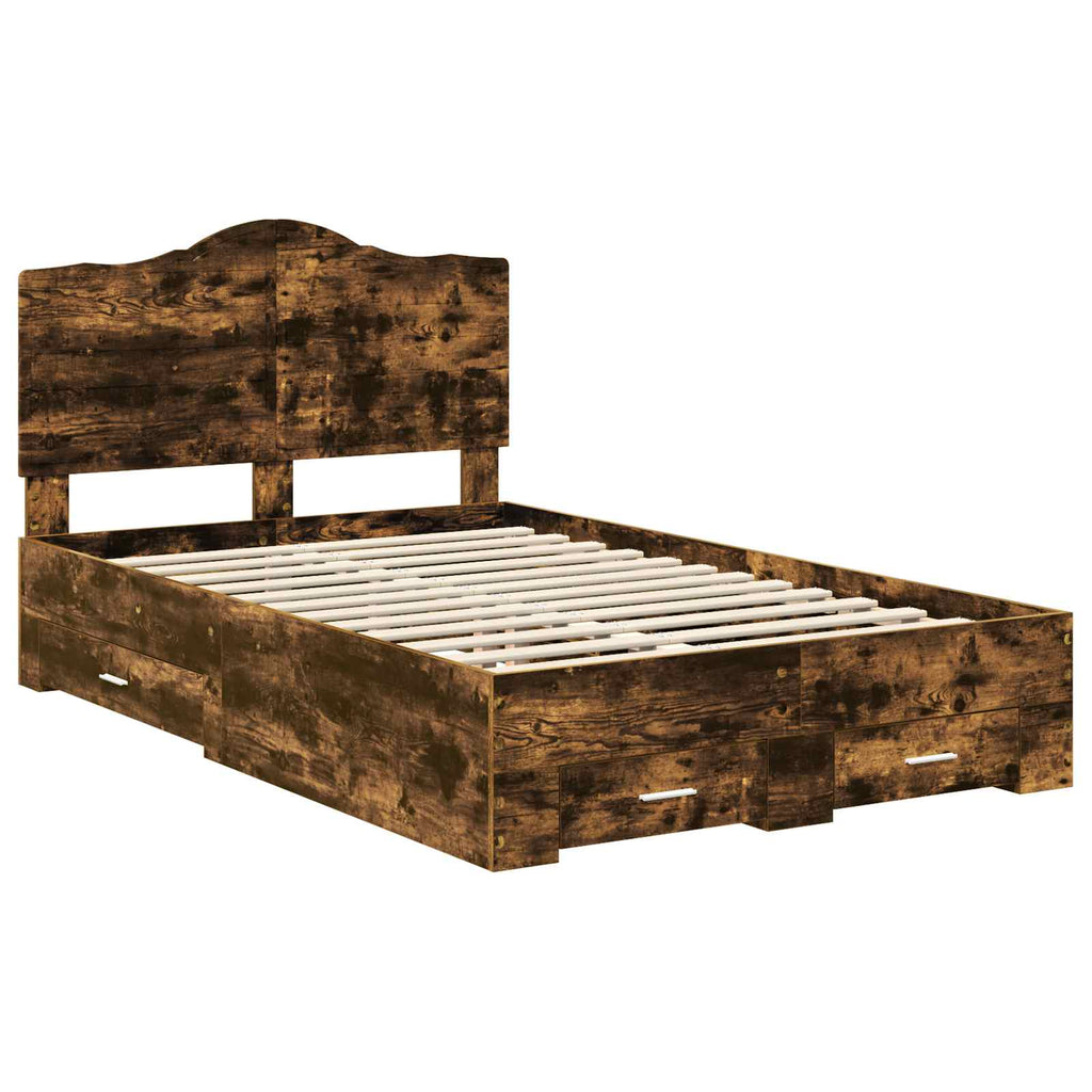 vidaXL Ramka łóżka Dąb wędzony 135 x 190 cm Materiał drewnopochodny