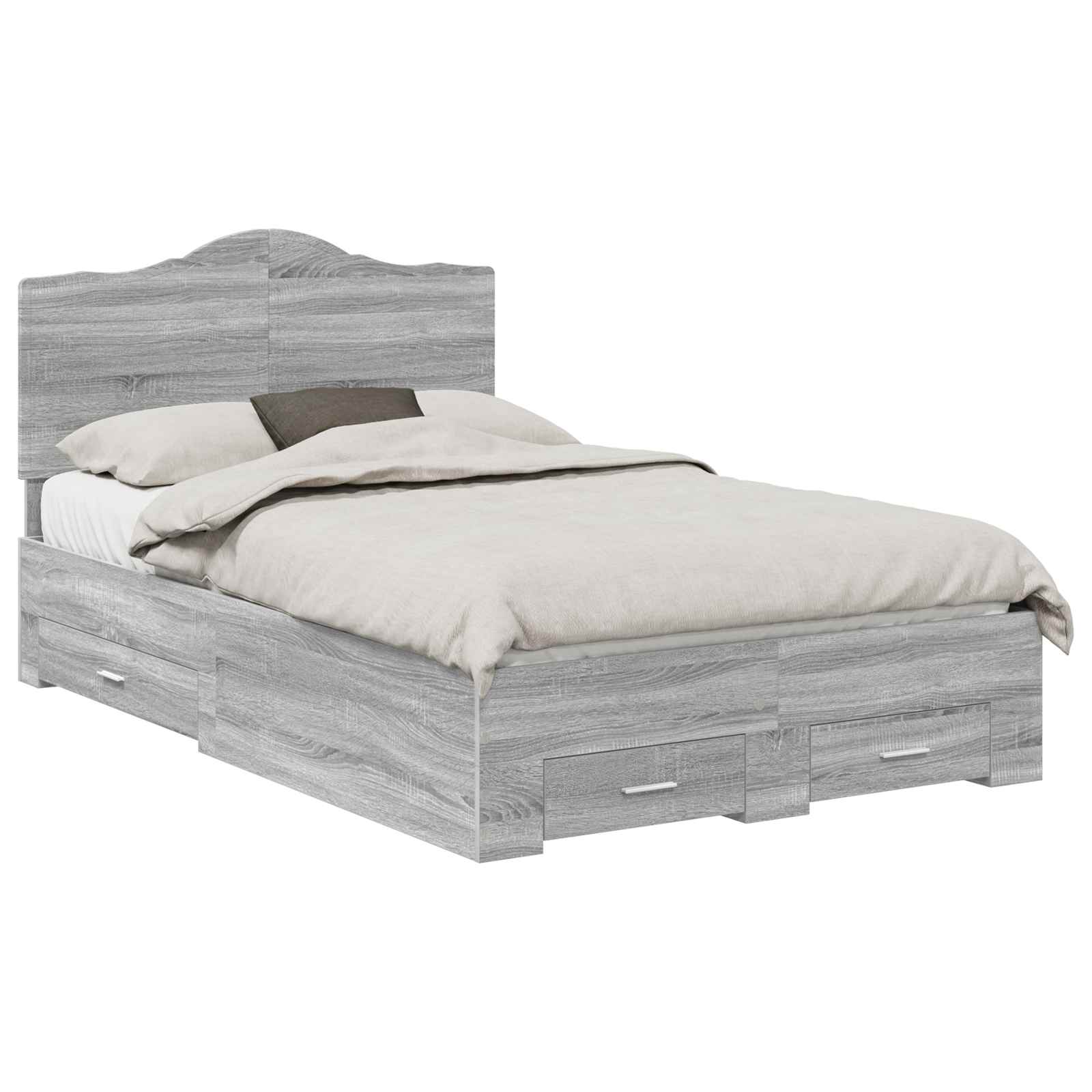 vidaXL Ramka łóżka Szary Sonoma 135 x 190 cm Materiał drewnopochodny