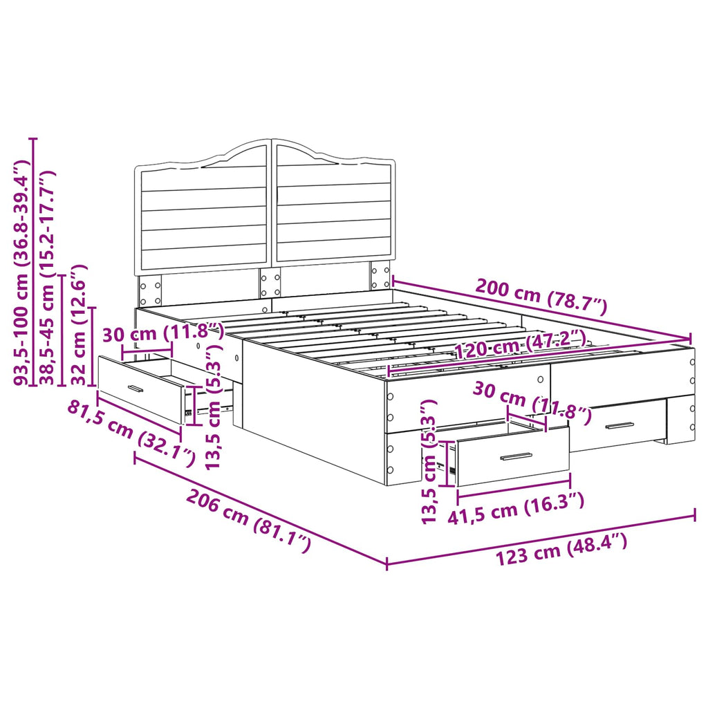 vidaXL Ramka łóżka Dąb wędzony 120 x 200 cm Materiał drewnopochodny
