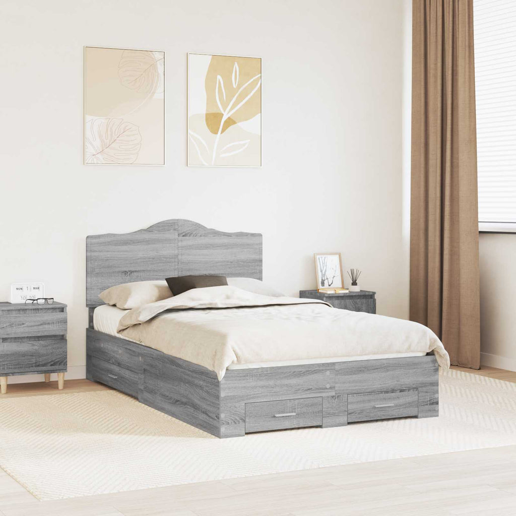 vidaXL Ramka łóżka Szary Sonoma 120 x 200 cm Materiał drewnopochodny
