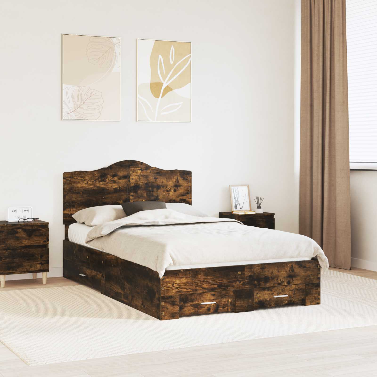 vidaXL Ramka łóżka Dąb wędzony 120 x 190 cm Materiał drewnopochodny