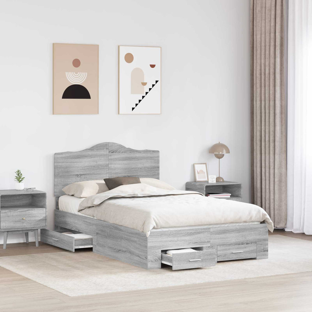 vidaXL Ramka łóżka Szary Sonoma 120 x 190 cm Materiał drewnopochodny