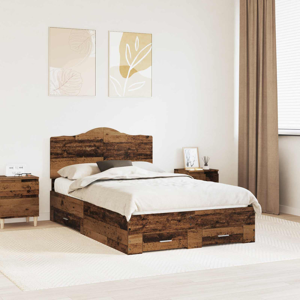vidaXL Ramka łóżka Stare drewno 120 x 190 cm Materiał drewnopochodny