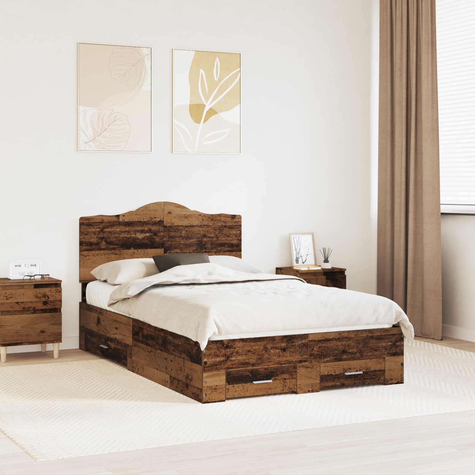 vidaXL Ramka łóżka Stare drewno 120 x 190 cm Materiał drewnopochodny