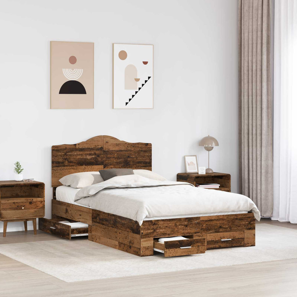 vidaXL Ramka łóżka Stare drewno 120 x 190 cm Materiał drewnopochodny
