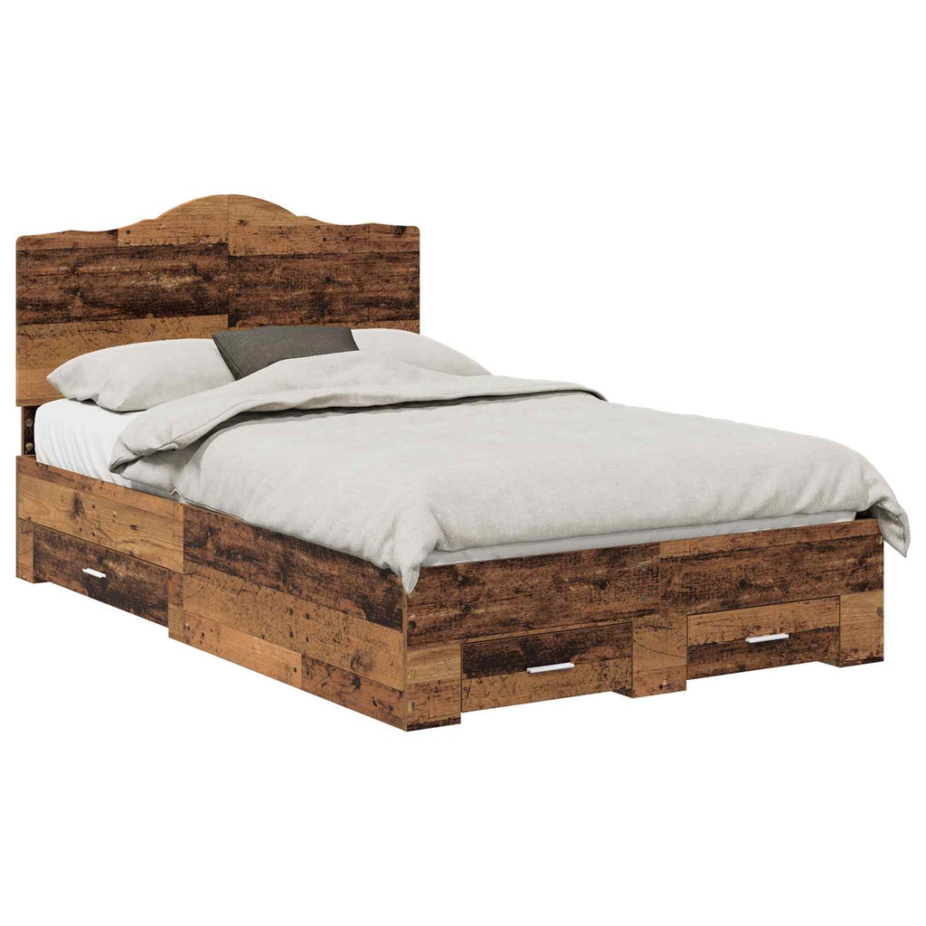 vidaXL Ramka łóżka Stare drewno 120 x 190 cm Materiał drewnopochodny