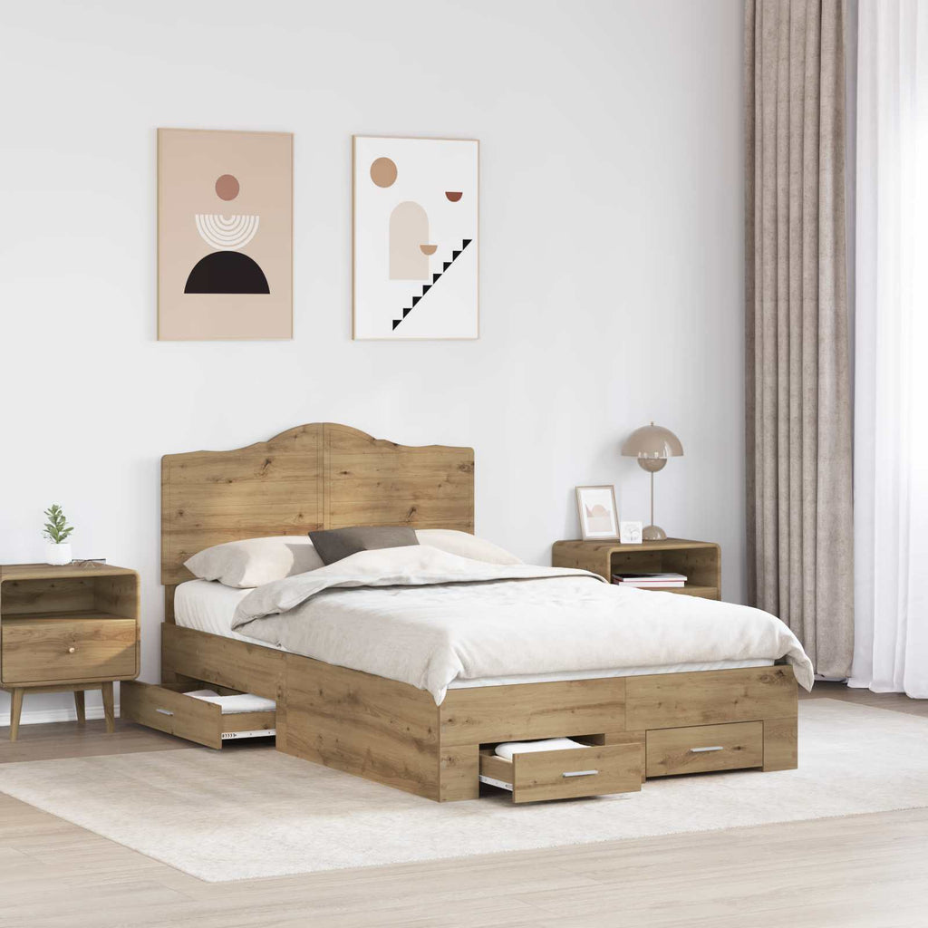 vidaXL Ramka łóżka Z zagłówkiem Dąb rzemieślniczy 120 x 190 cm