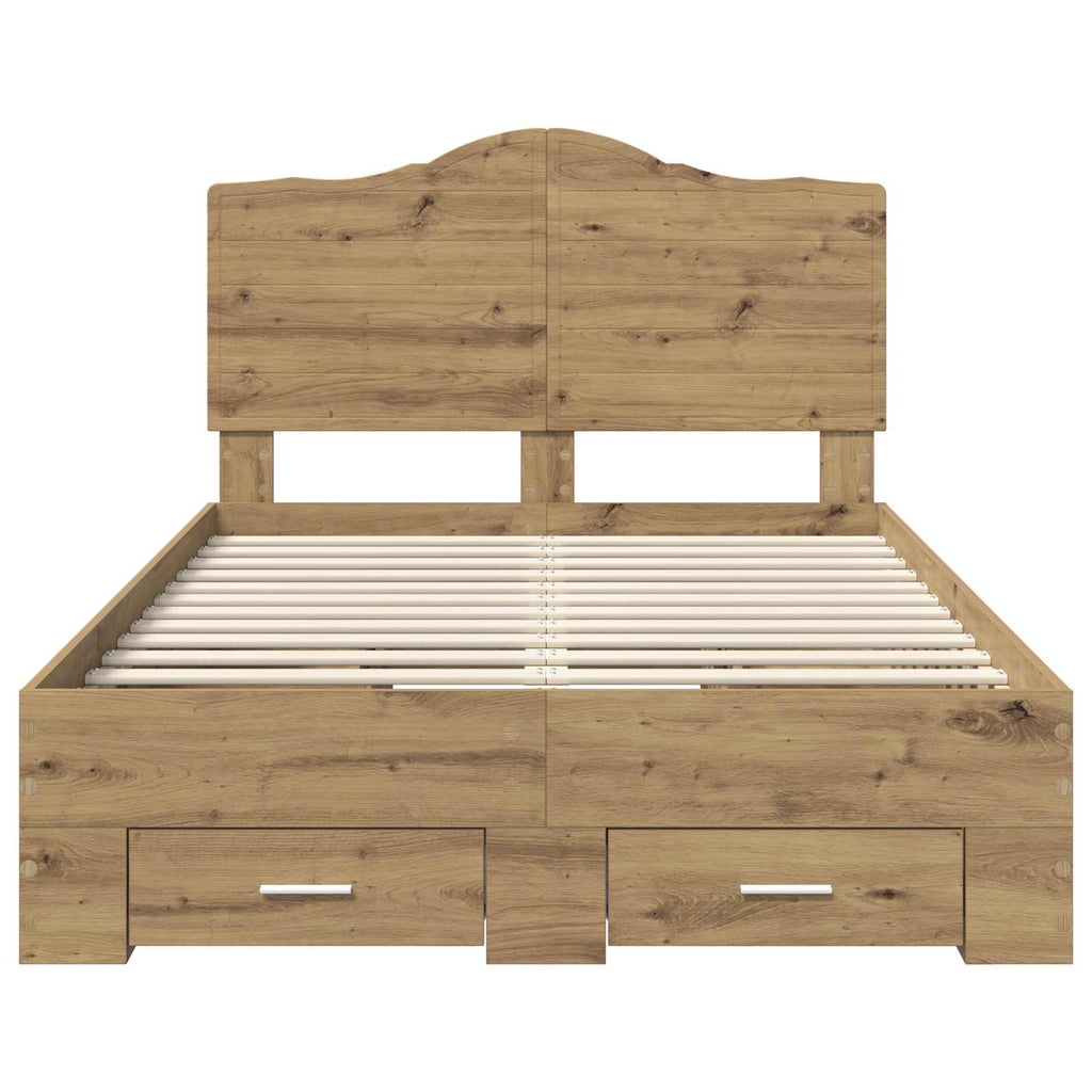 vidaXL Ramka łóżka Z zagłówkiem Dąb rzemieślniczy 120 x 190 cm