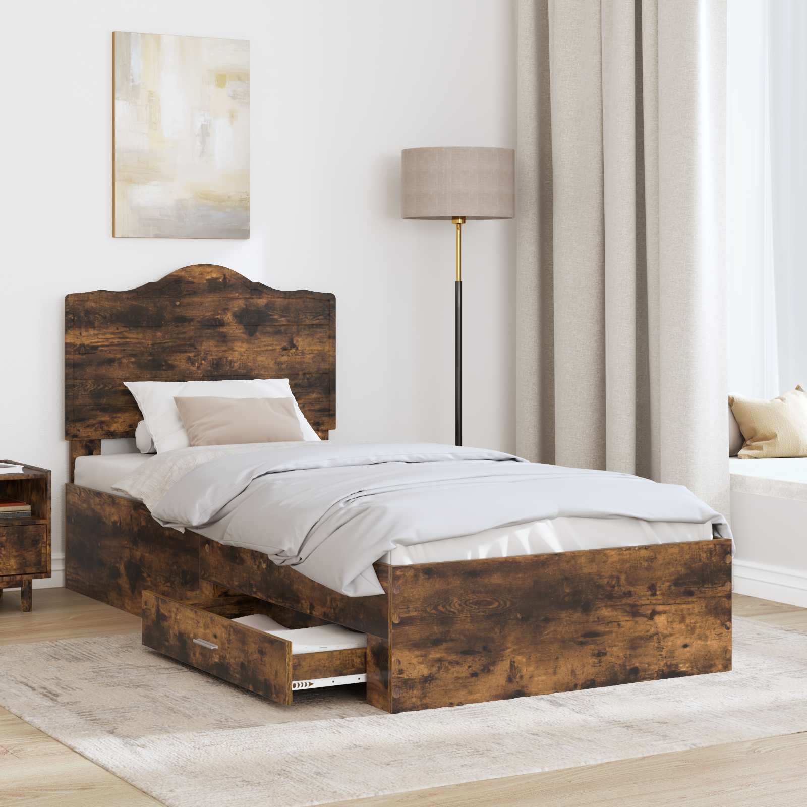 vidaXL Ramka łóżka Dąb wędzony 100 x 200 cm Materiał drewnopochodny