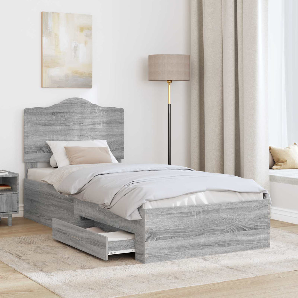vidaXL Ramka łóżka Szary Sonoma 100 x 200 cm Materiał drewnopochodny