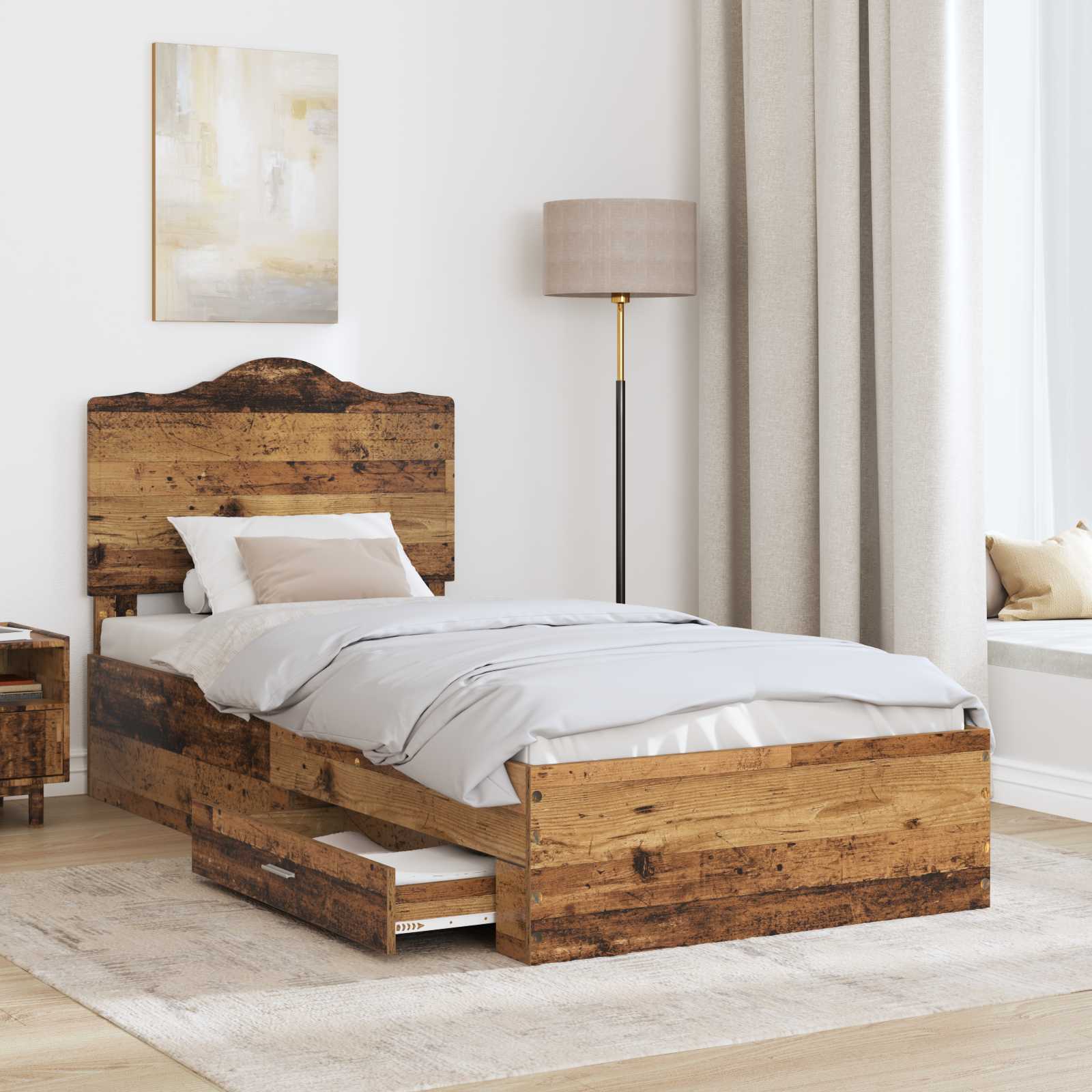 vidaXL Ramka łóżka Stare drewno 100 x 200 cm Materiał drewnopochodny