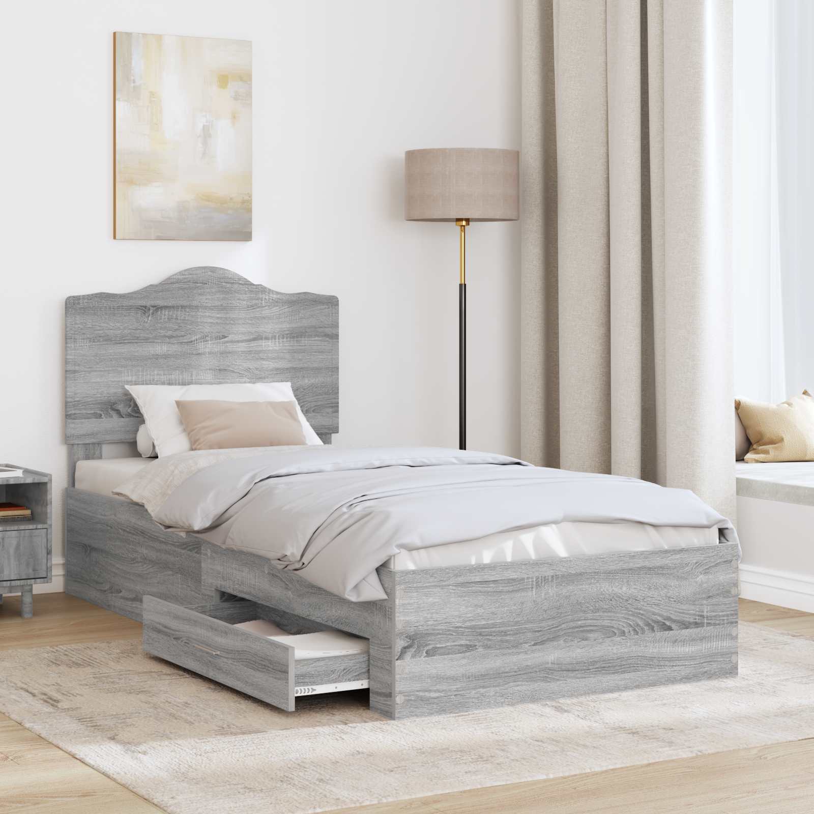 vidaXL Ramka łóżka Szary Sonoma 90 x 200 cm Materiał drewnopochodny