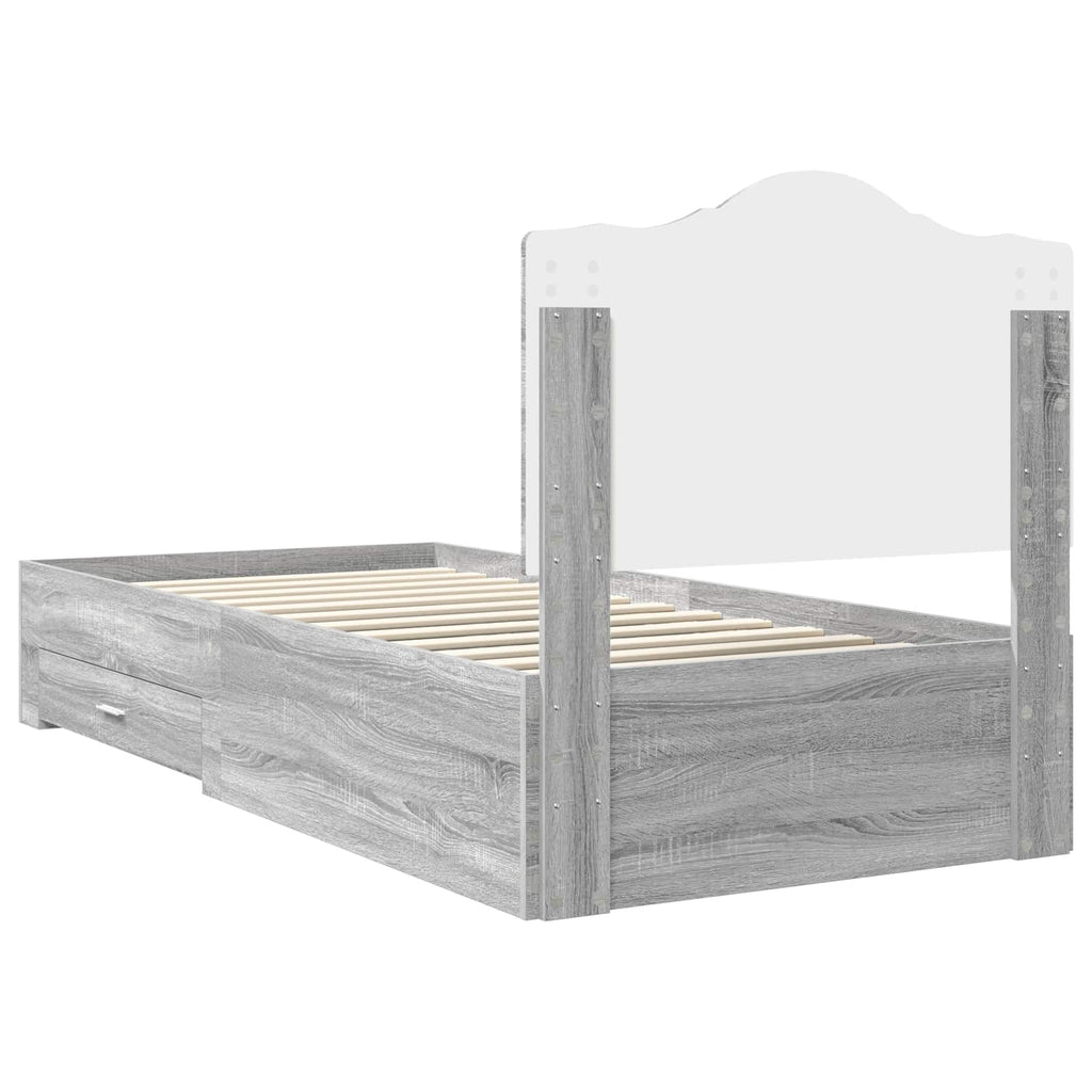 vidaXL Ramka łóżka Szary Sonoma 90 x 200 cm Materiał drewnopochodny