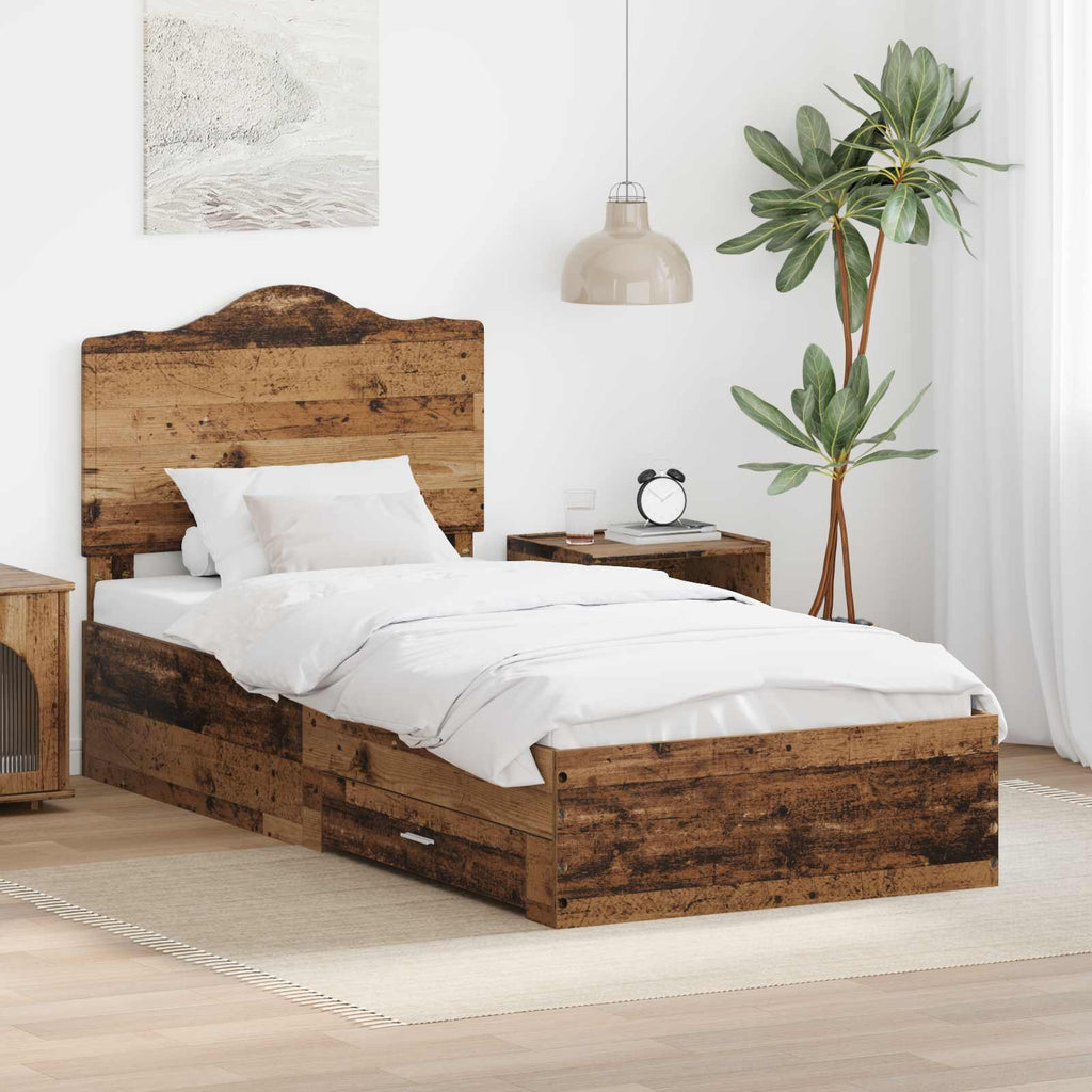 vidaXL Ramka łóżka Stare drewno 90 x 200 cm Materiał drewnopochodny