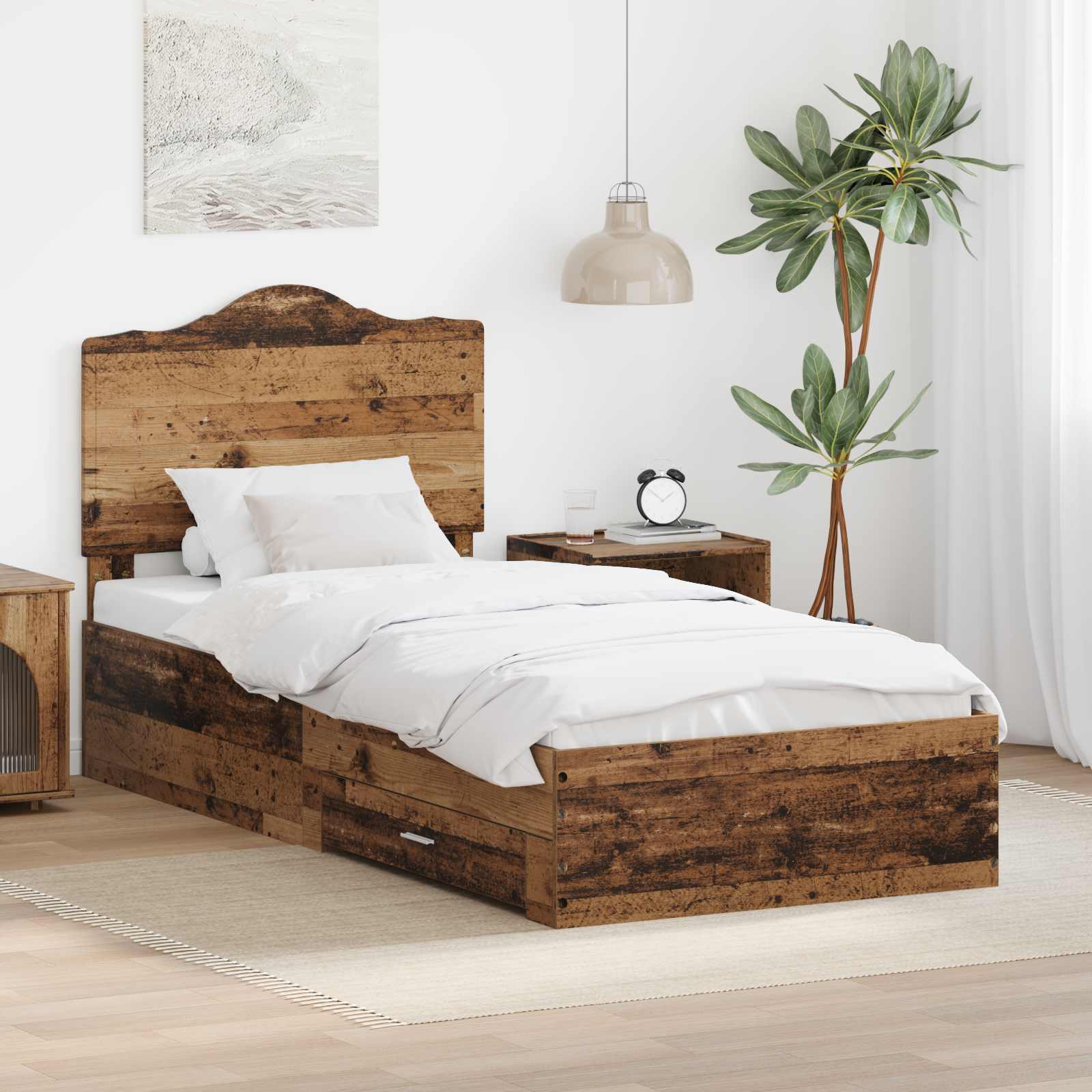 vidaXL Ramka łóżka Stare drewno 90 x 200 cm Materiał drewnopochodny
