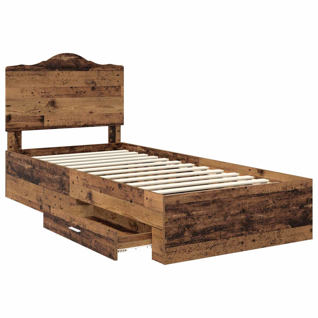 vidaXL Ramka łóżka Stare drewno 90 x 200 cm Materiał drewnopochodny