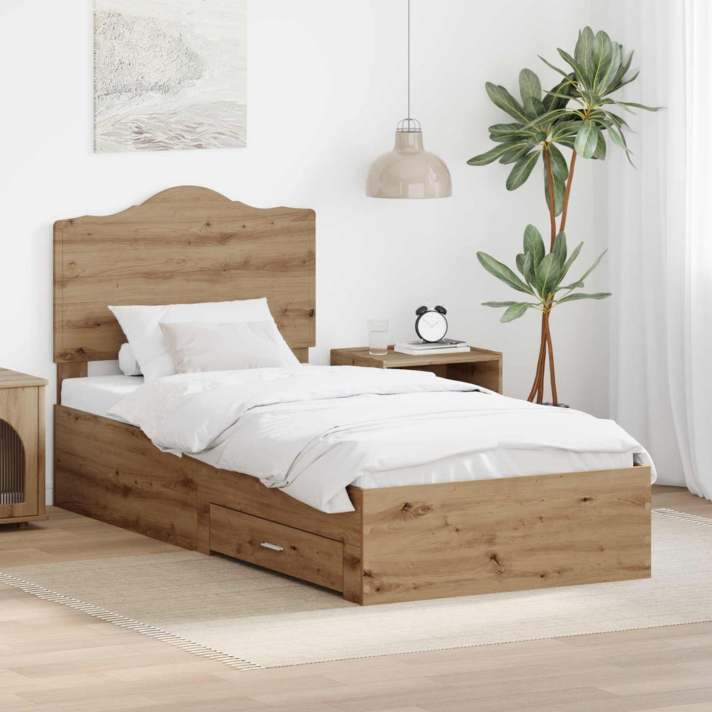 vidaXL Ramka łóżka Z zagłówkiem Dąb rzemieślniczy 90 x 200 cm