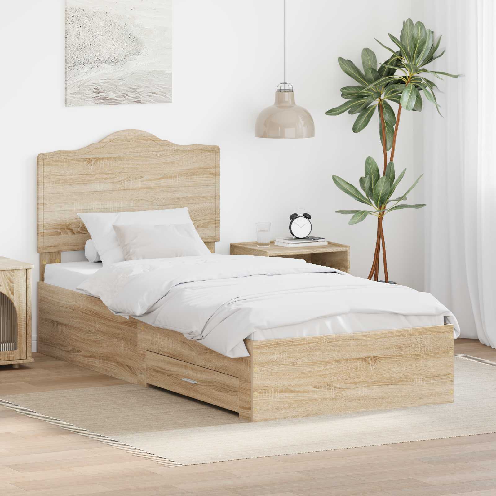 vidaXL Ramka łóżka Dąb Sonoma 90 x 190 cm Materiał drewnopochodny