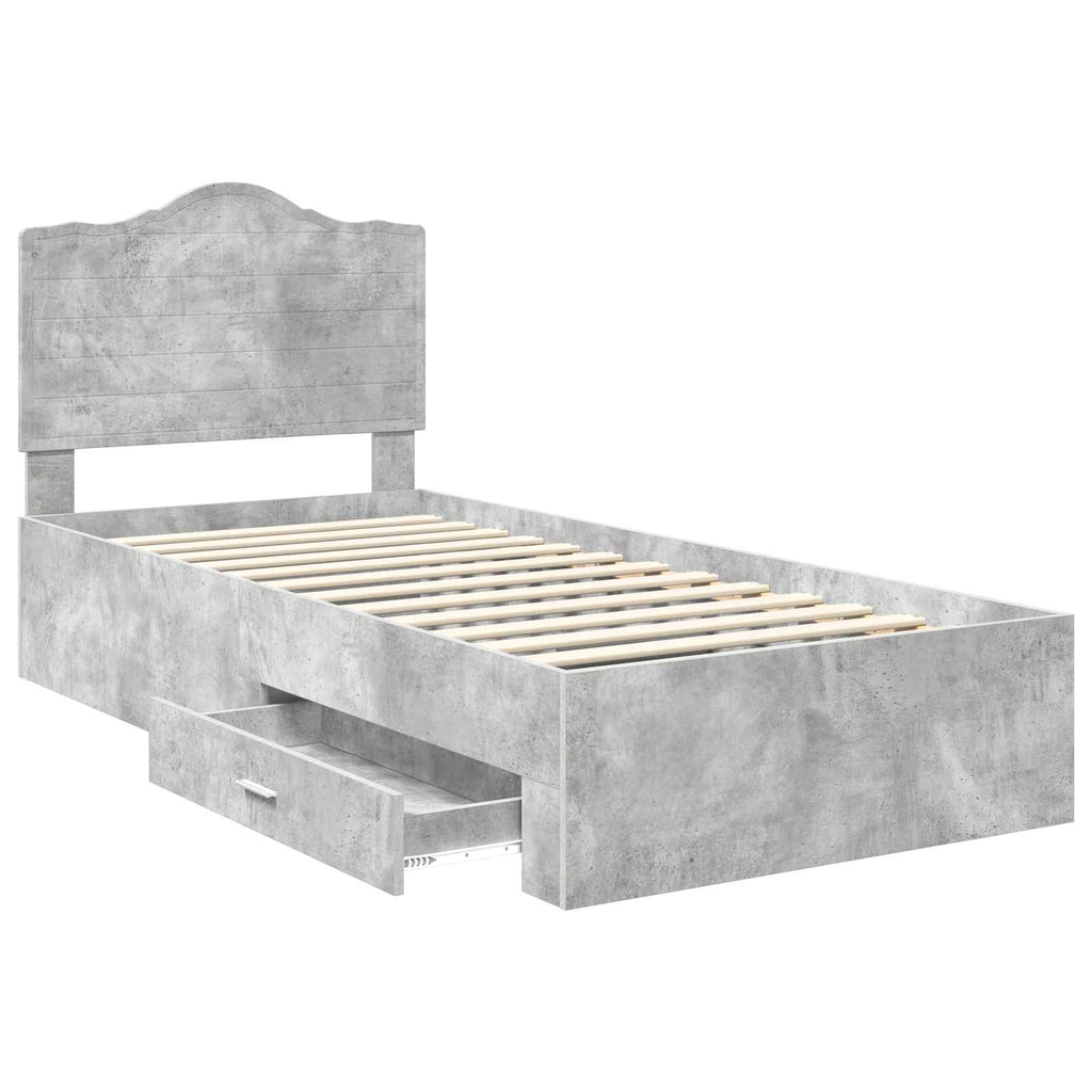 vidaXL Ramka łóżka Betonowy szary 90 x 190 cm Materiał drewnopochodny