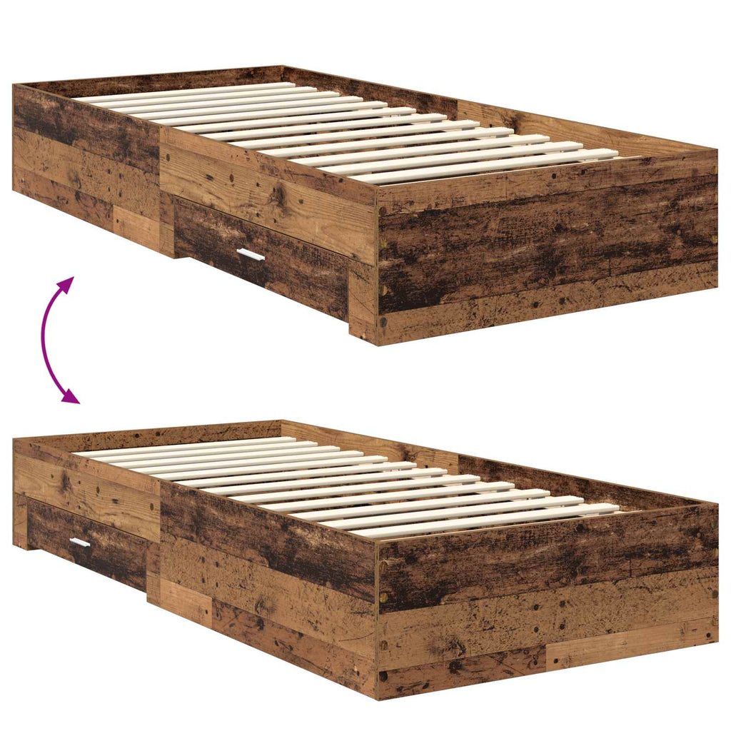 vidaXL Ramka łóżka Stare drewno 90 x 190 cm Materiał drewnopochodny