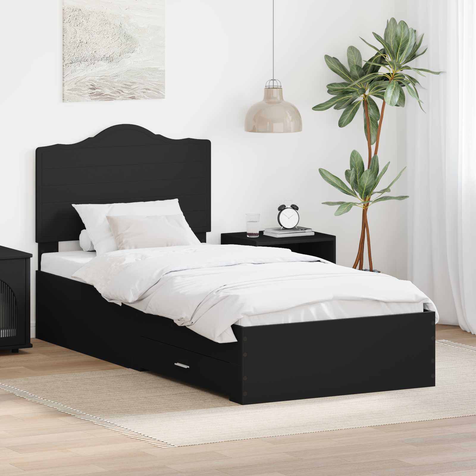 vidaXL Ramka łóżka Czarny 70 x 190 cm Materiał drewnopochodny