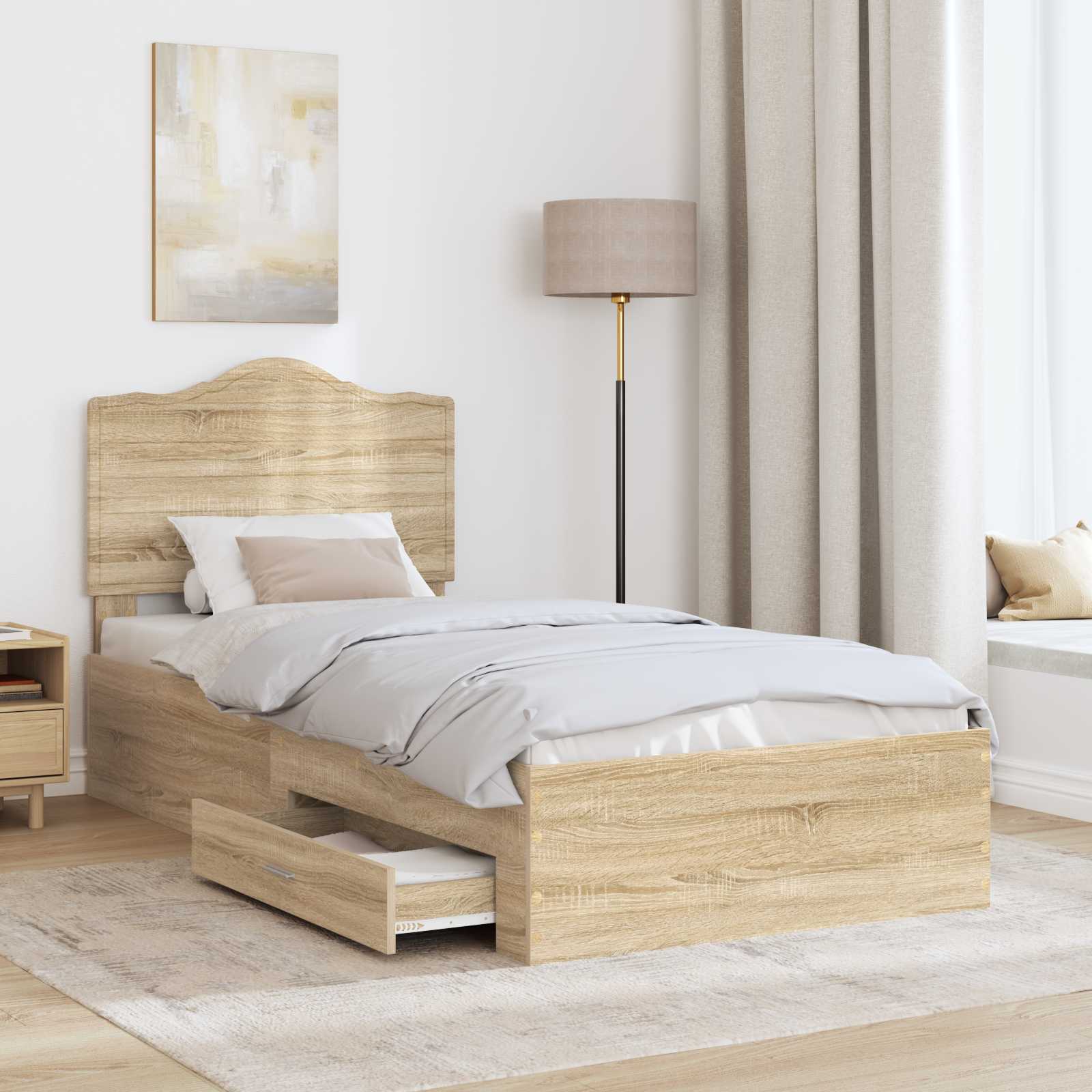 vidaXL Ramka łóżka Dąb Sonoma 70 x 190 cm Materiał drewnopochodny
