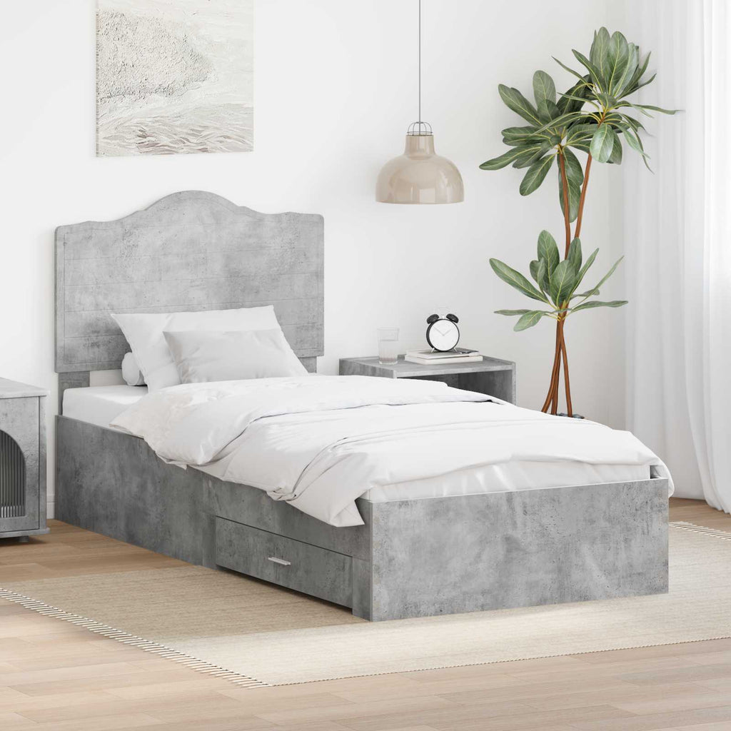 vidaXL Ramka łóżka Betonowy szary 70 x 190 cm Materiał drewnopochodny
