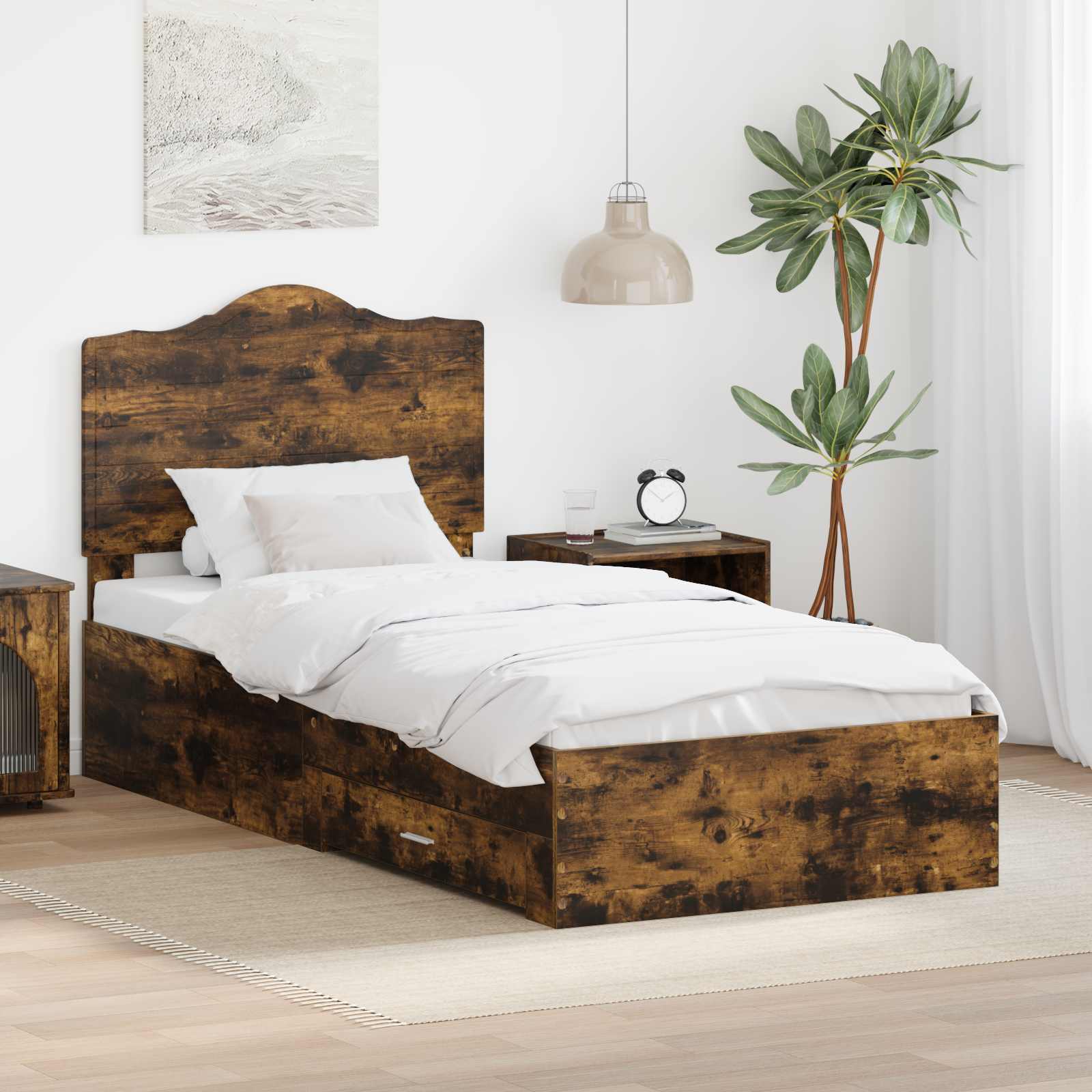 vidaXL Ramka łóżka Dąb wędzony 70 x 190 cm Materiał drewnopochodny