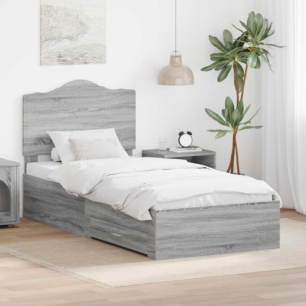 vidaXL Ramka łóżka Szary Sonoma 75 x 190 cm Materiał drewnopochodny