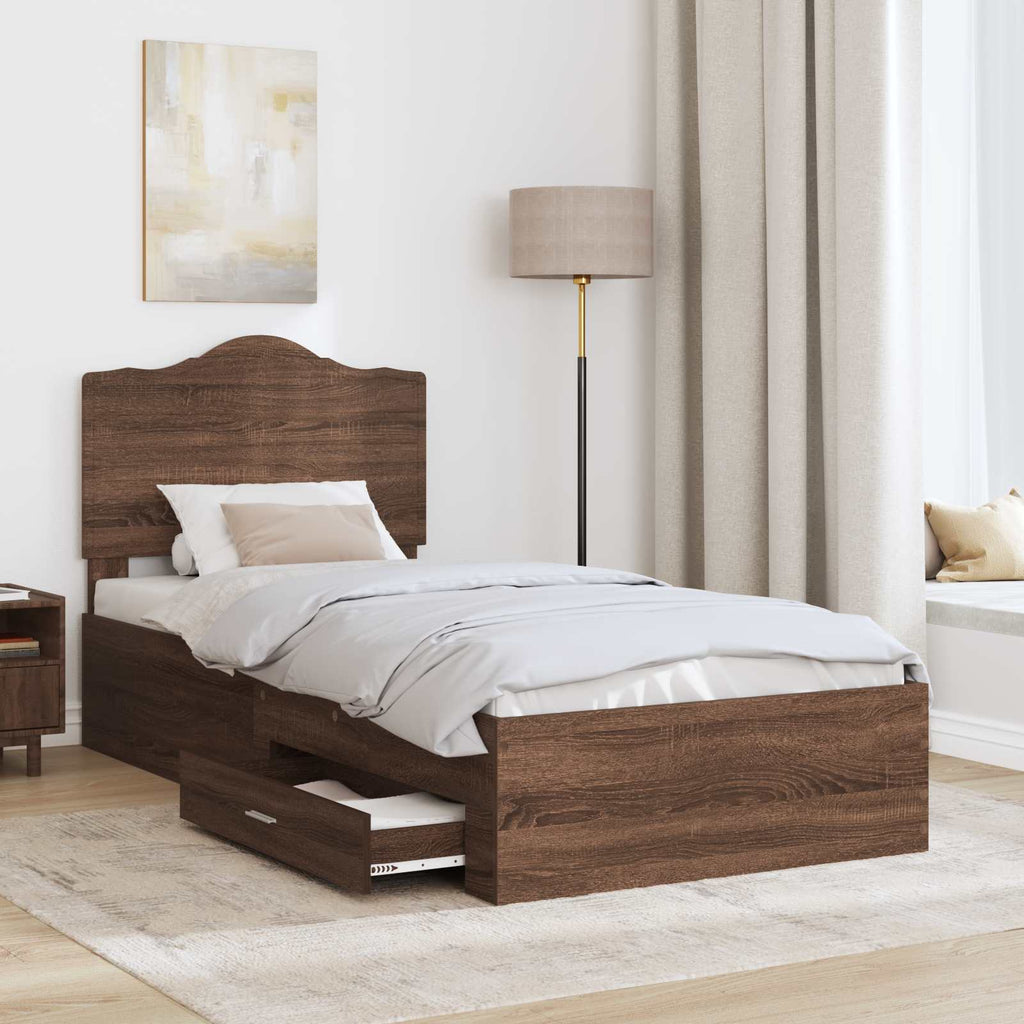 vidaXL Ramka łóżka Brązowy dąb 70 x 190 cm Materiał drewnopochodny