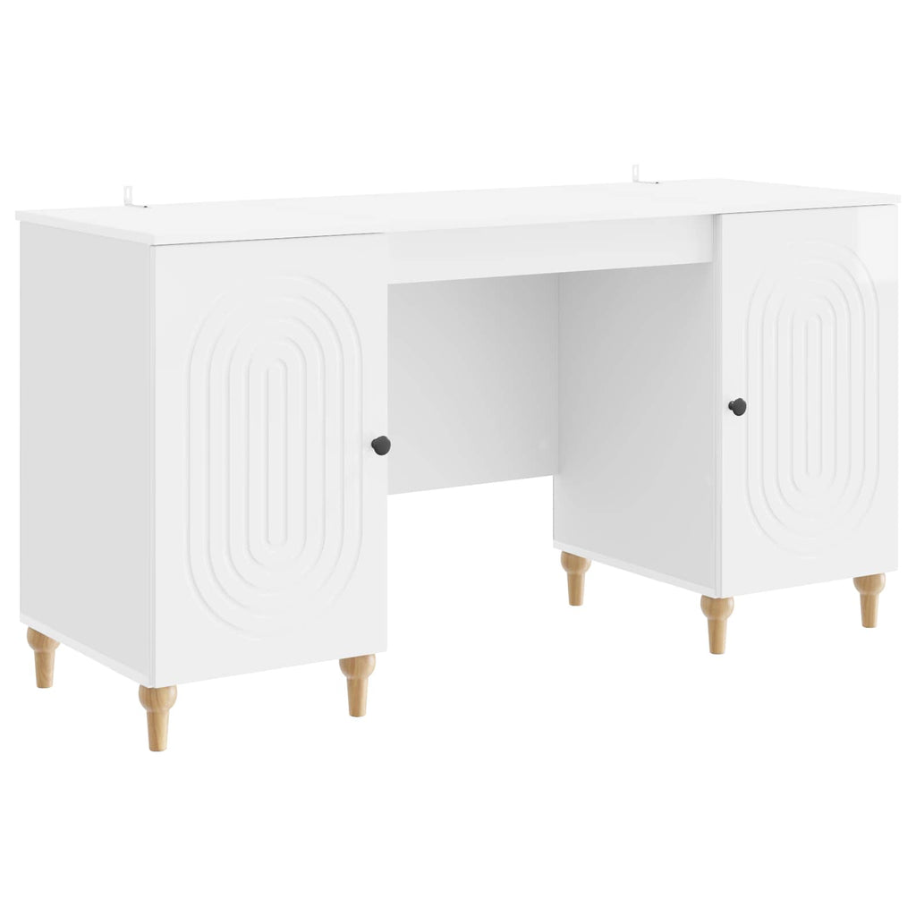 vidaXL Biurko Błyszcząca biel 142,5 x 50 x 75 cm Drewno inżynieryjne