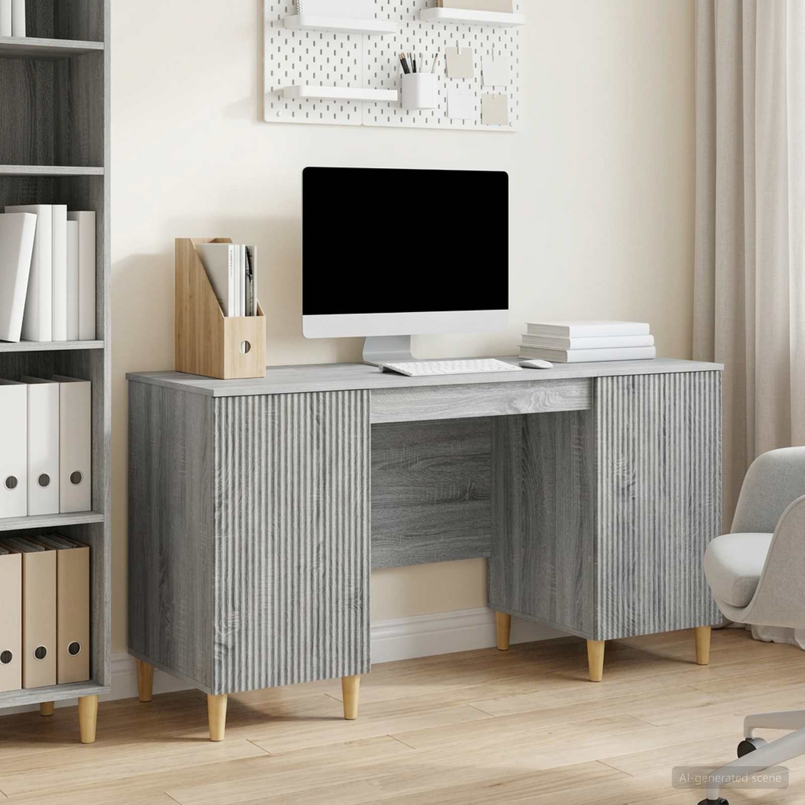 vidaXL Biurko Szary Sonoma 142,5 x 50 x 75 cm Drewno inżynieryjne