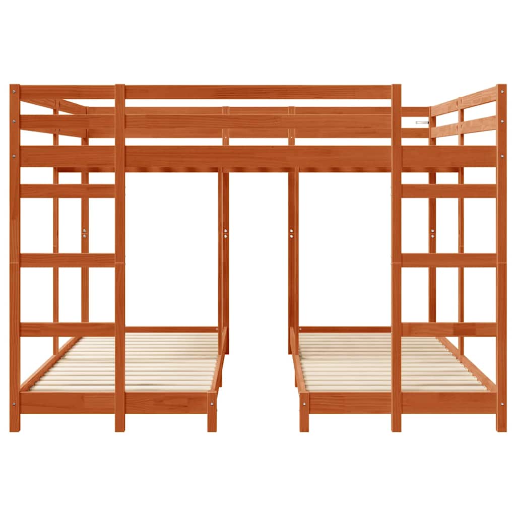 vidaXL Rama łóżka piętrowego z trzema poziomami Woskowy Brąz