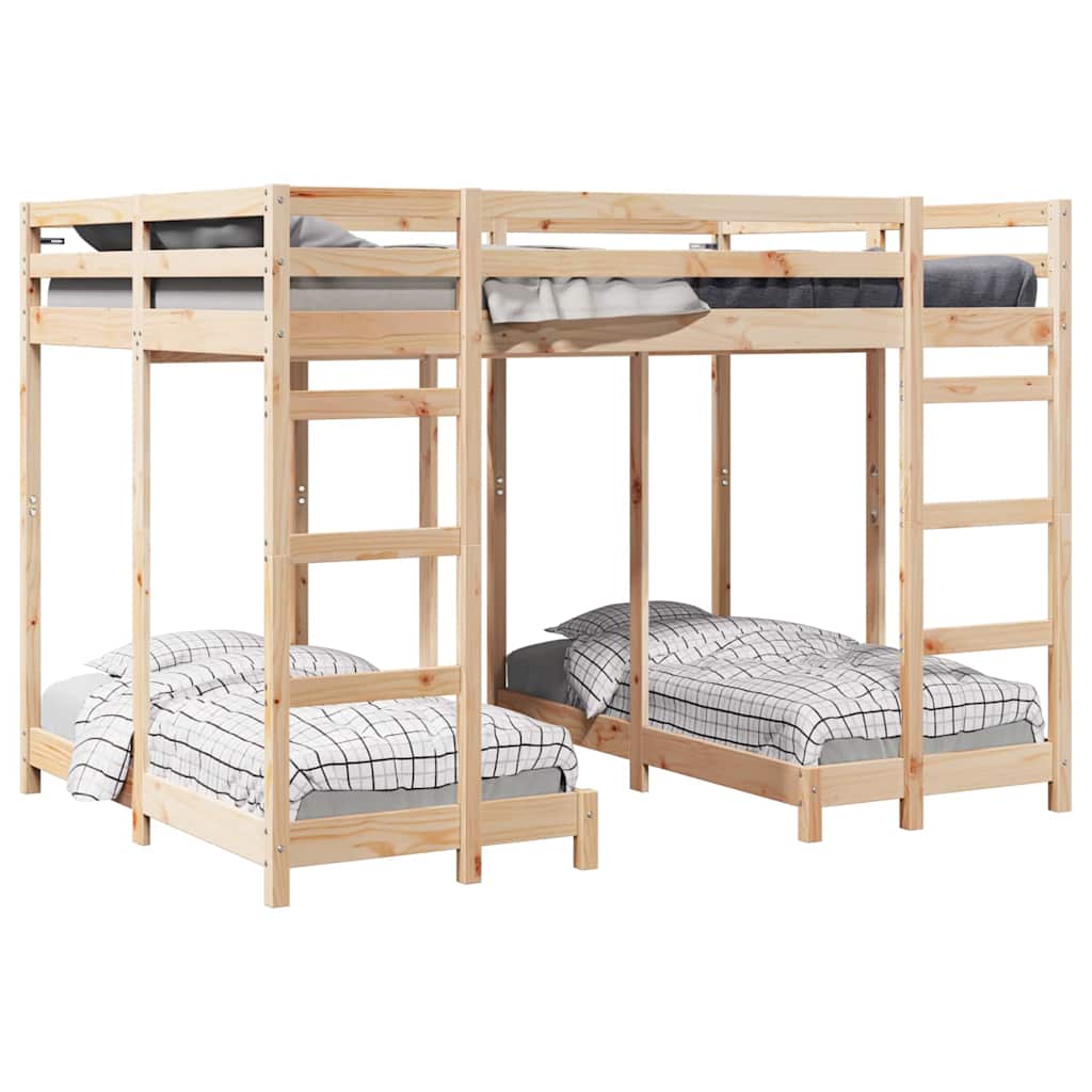 vidaXL Rama łóżka piętrowego z trzema poziomami Brązowy 140 x 200 cm