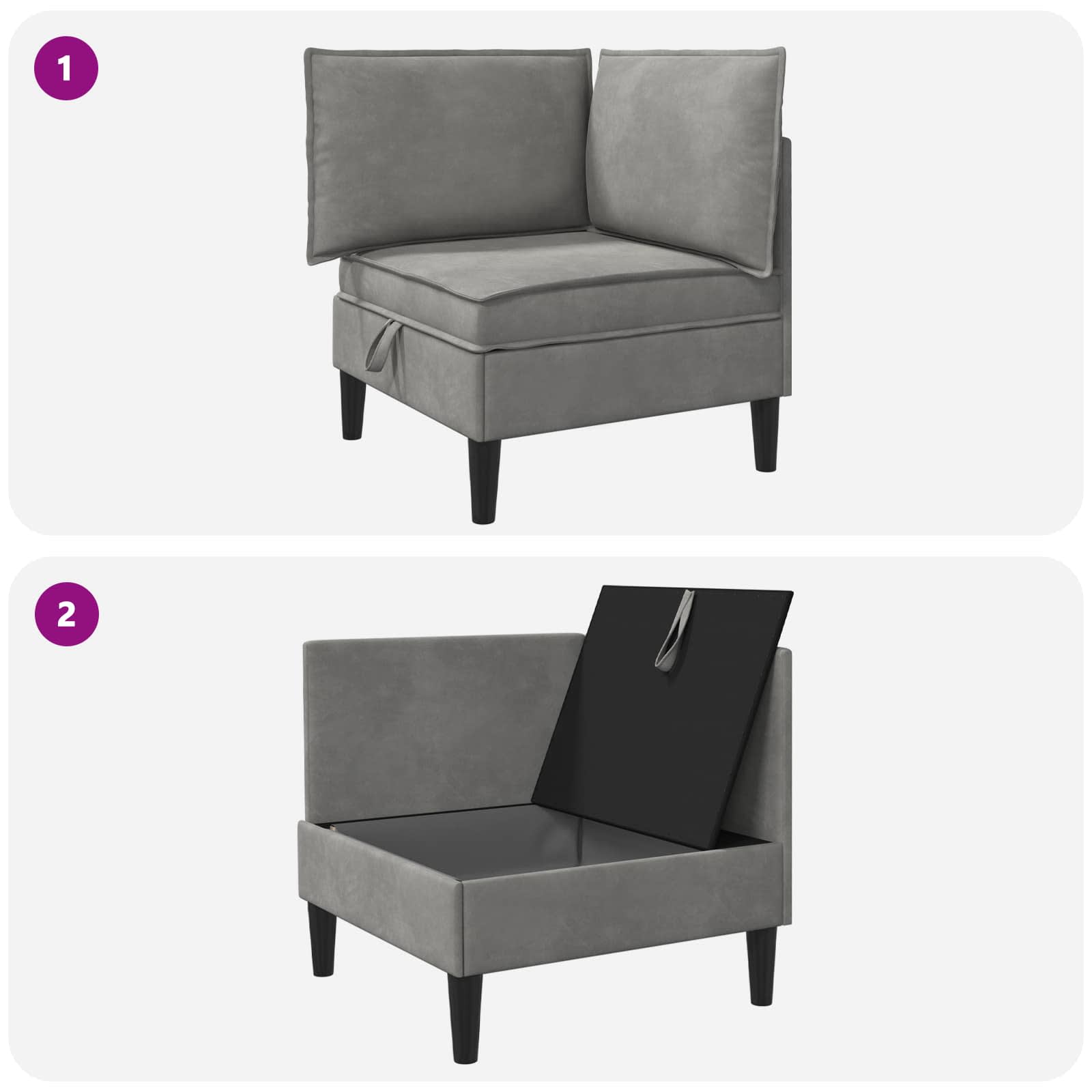 vidaXL Sofa z miejscem do przechowywania jasnoszary Welur