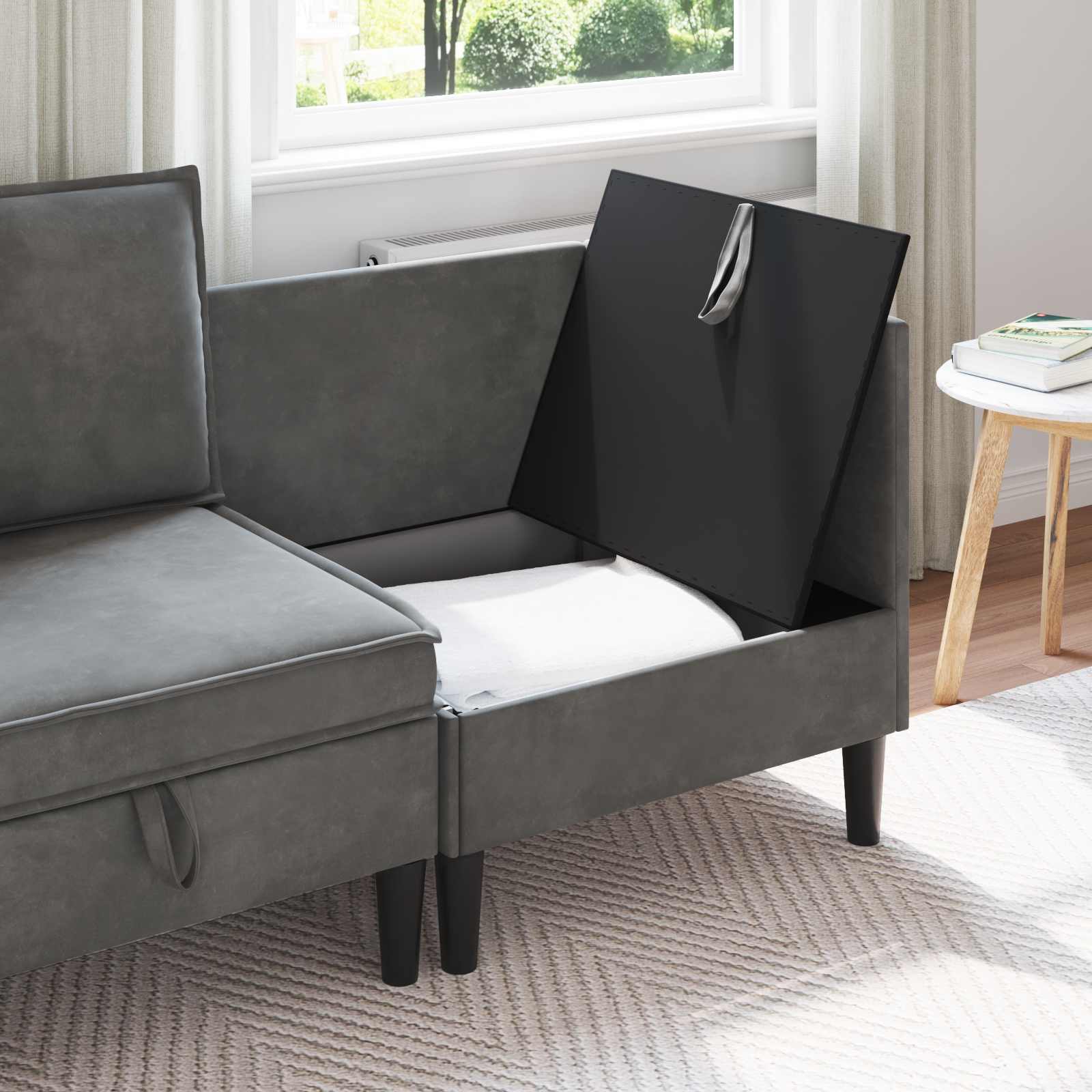 vidaXL Sofa z miejscem do przechowywania ciemnoszary Welur